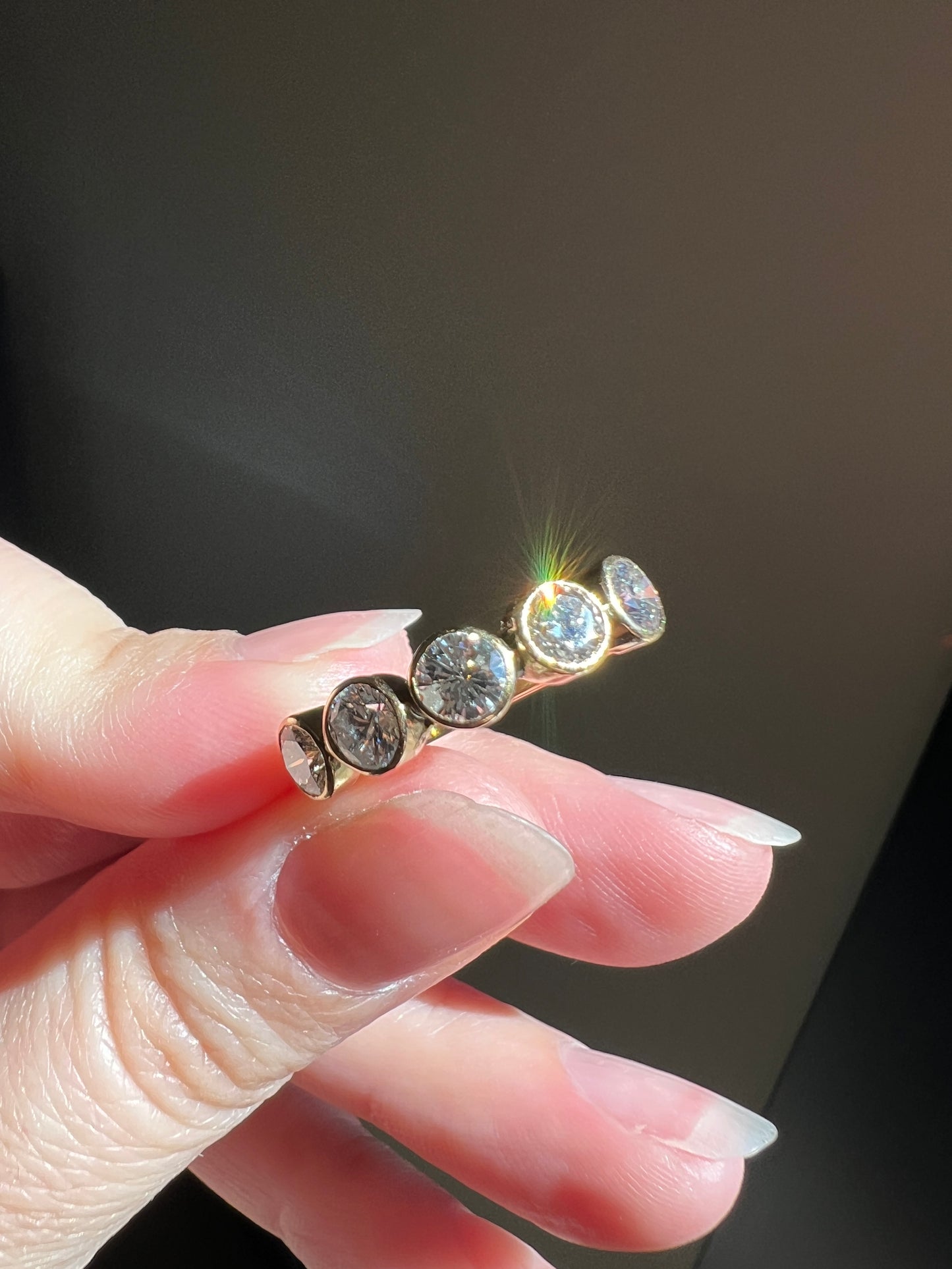 Vintage 1.35 Carat DIAMOND Uniform Five Stone Band Stacker Ring 18k Gold French Wedding Circular Bezel Set Half Hoop