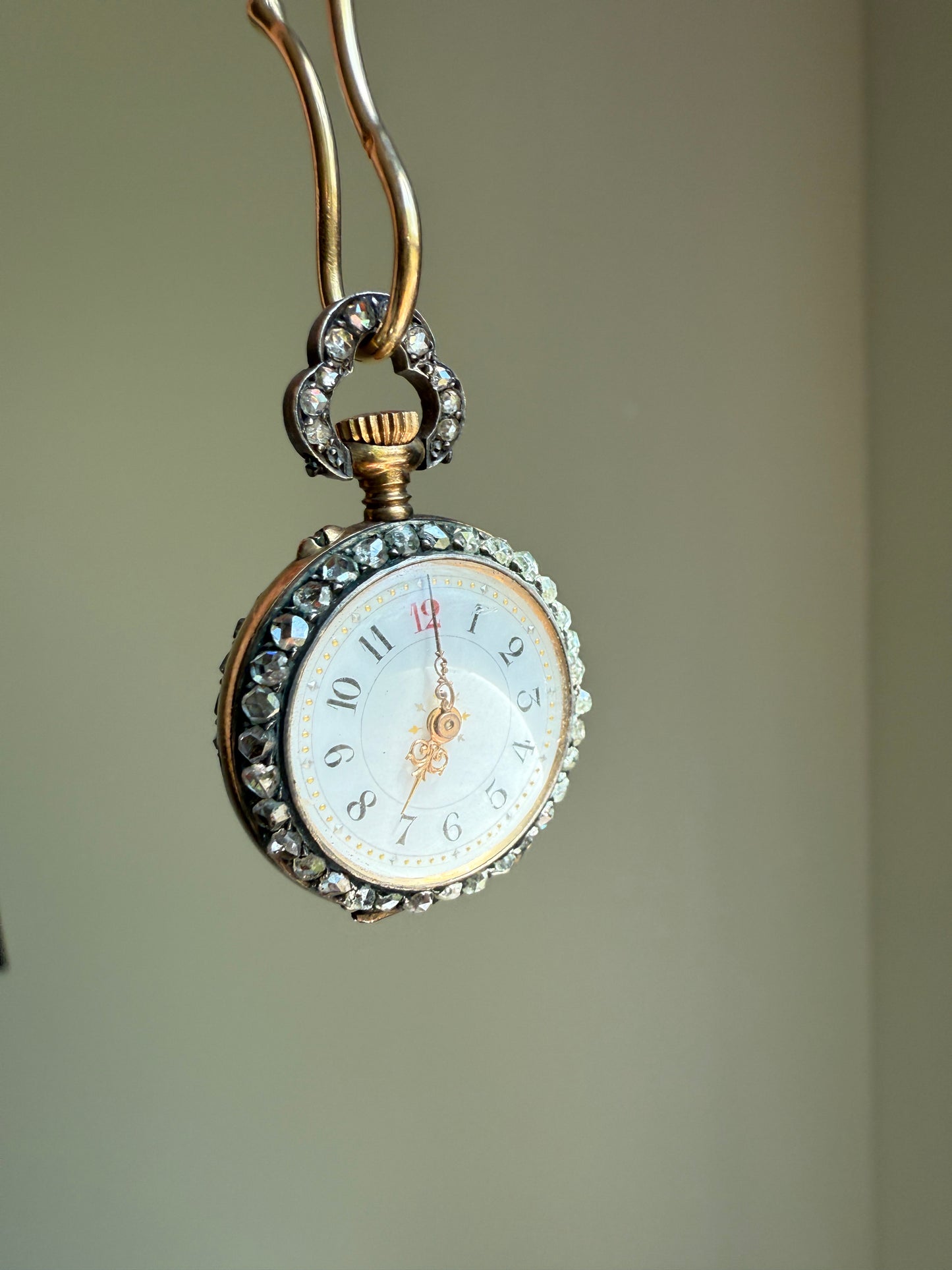 ENTIRELY DIAMOND Encrusted French VICTORIAN Era Chunky Rose Cut Diamond Antique 18k Gold Silver Pocket Watch Case Pendant Locket Rare Gift