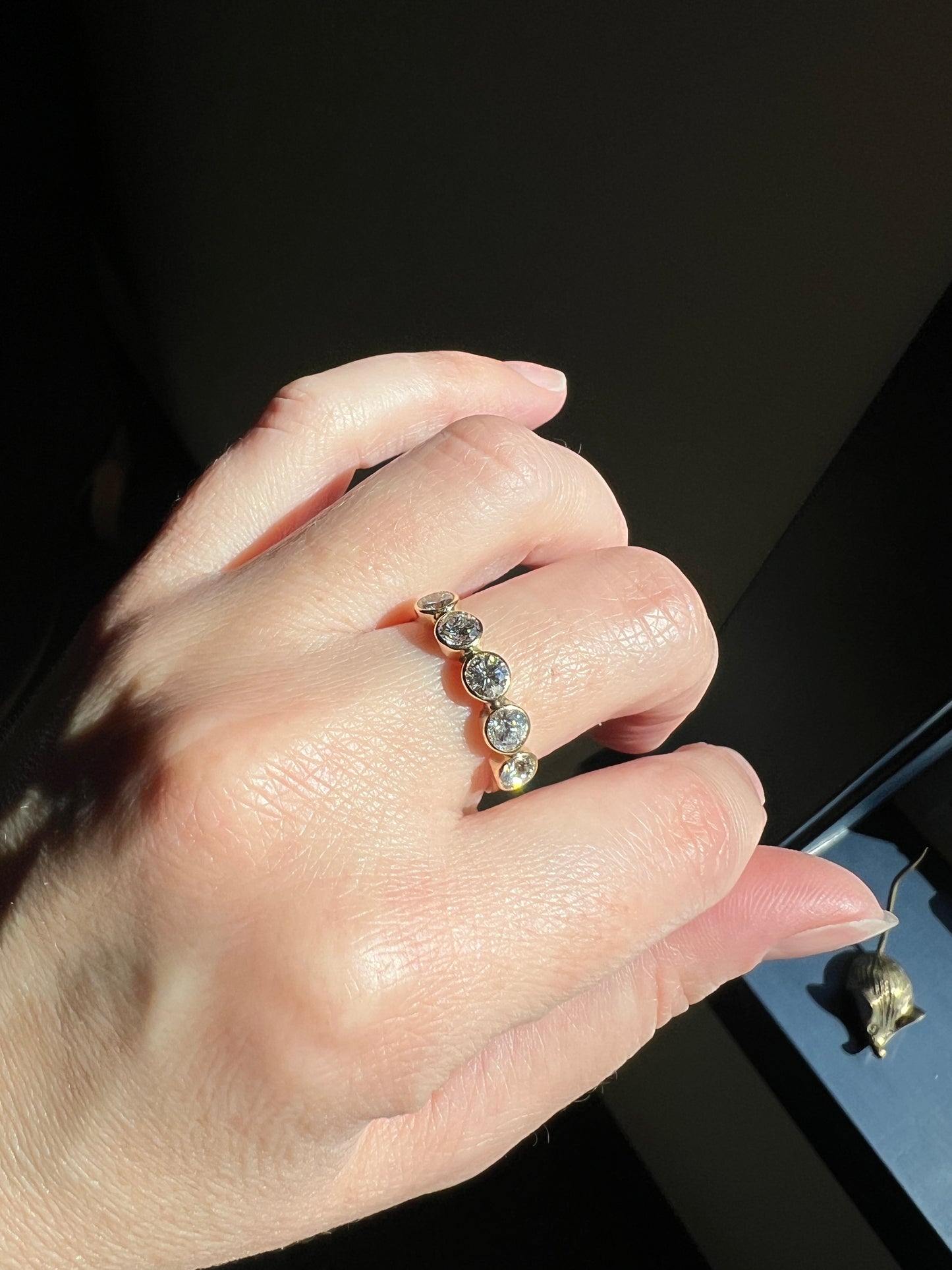 Vintage 1.35 Carat DIAMOND Uniform Five Stone Band Stacker Ring 18k Gold French Wedding Circular Bezel Set Half Hoop