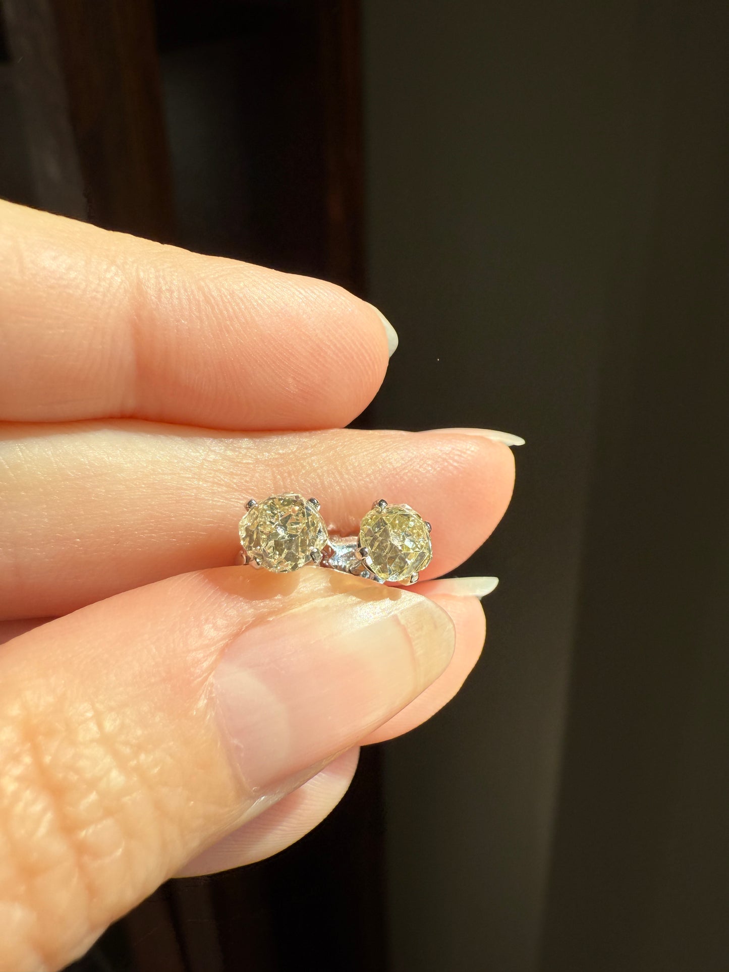 Old Mine Cut 1.3 Carat Tdw DIAMOND Stud Earrings French 18k White GOLD Warm Chunky Antique Stones Later Prong Set