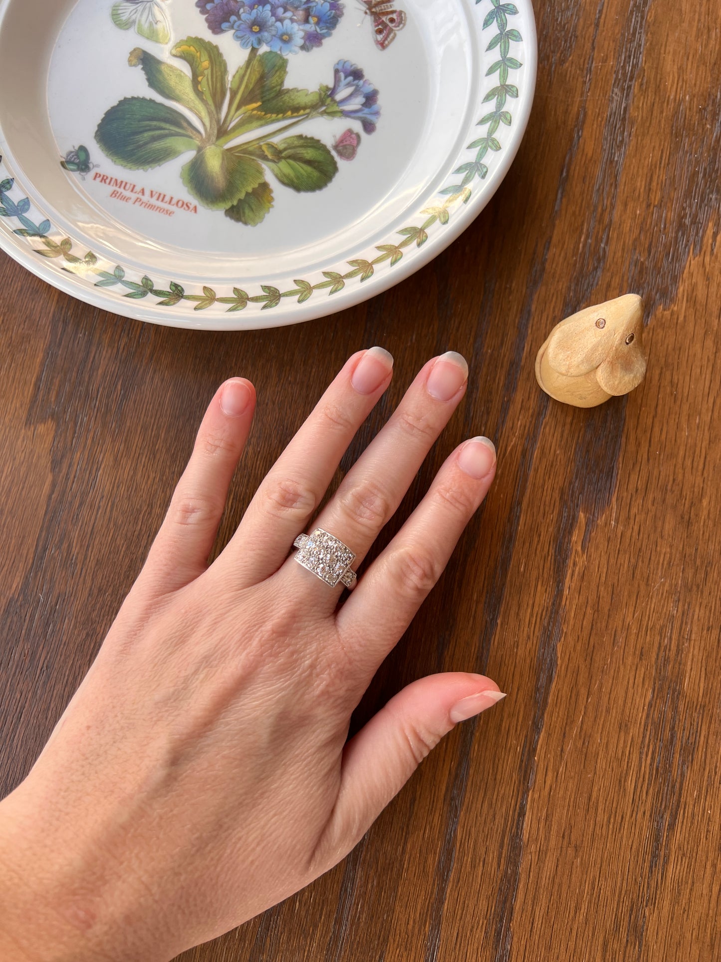 Two Carat 14 Old Mine Cut DIAMOND Curved Cluster Grid Ring French Antique Platinum Cobblestone