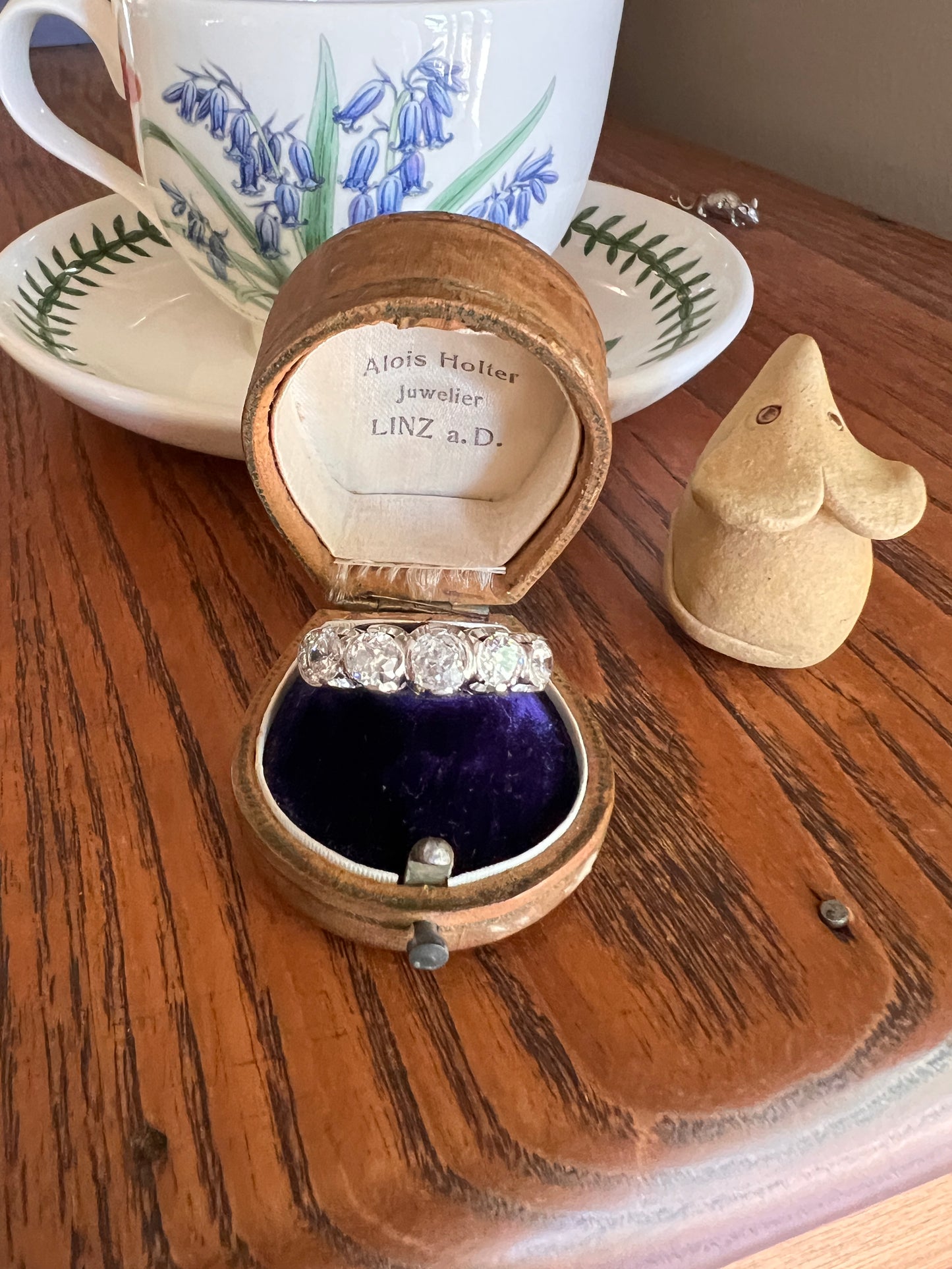 MEGA 2.8 Carat Five Stone Transitional Old Mine Cut DIAMOND Platinum Ring French Vintage Band Tall