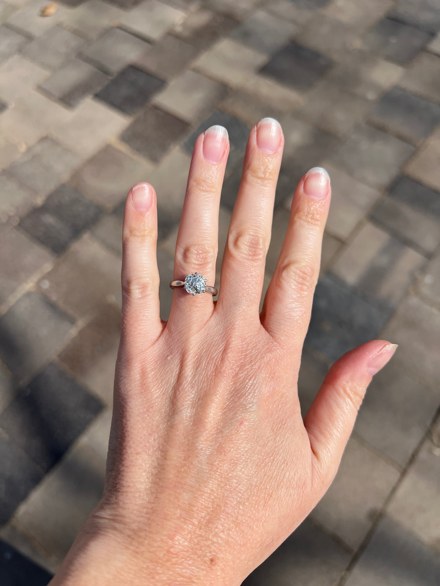 Exceptional Antique 2.3 CARAT X Chunky Old Mine Cut DIAMOND Eye Clean Solitaire Engagement Ring w/ Cert PLATINUM French Tall Stacker OmC