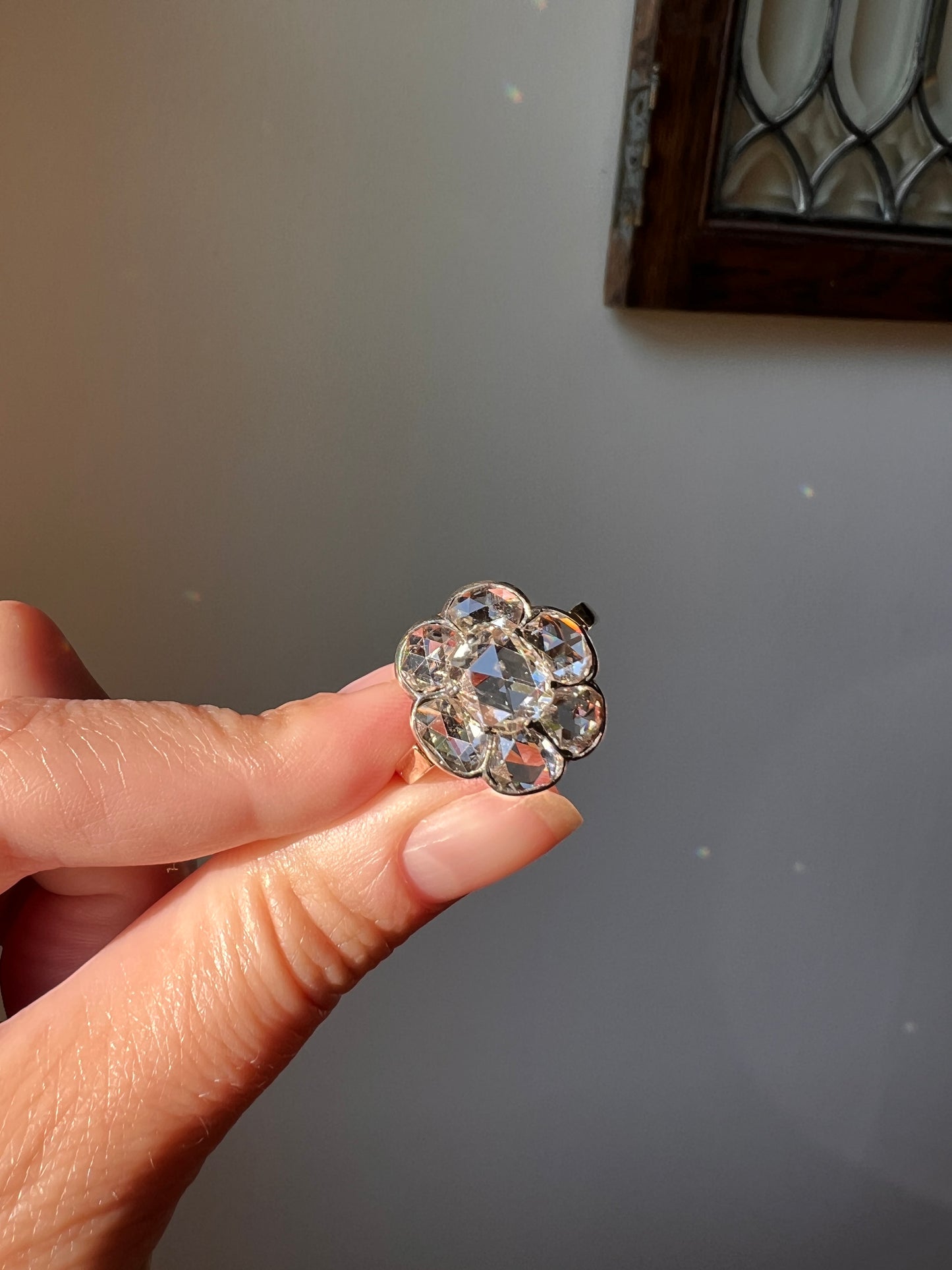 Fantastic French Antique 5 Carat Scale 18k Gold Dutch Rose Cut DIAMOND Daisy Cluster