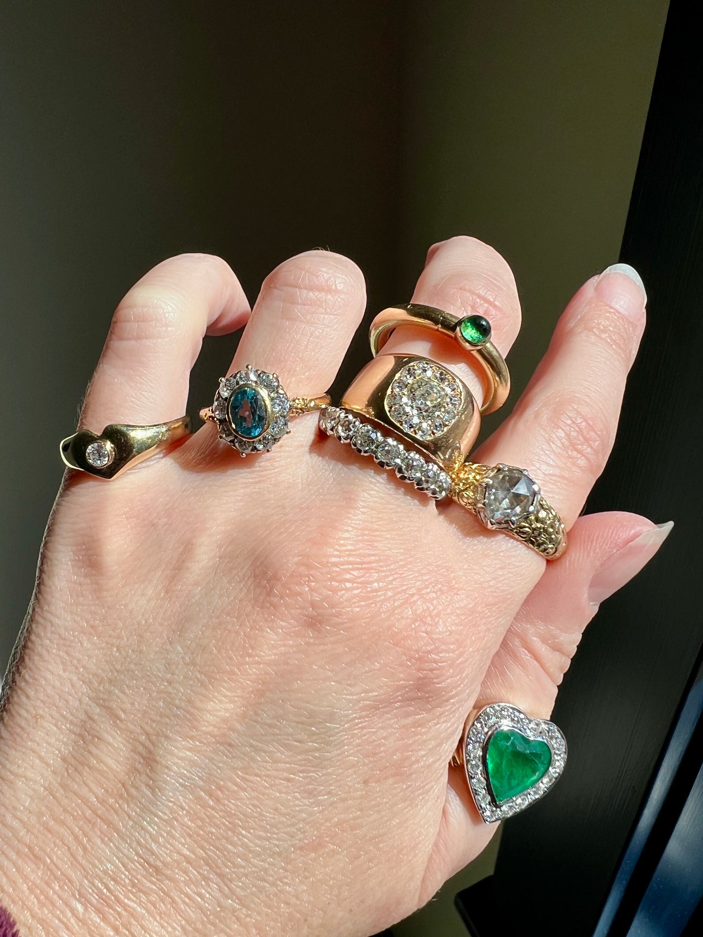 HINGED Lock Clasp RING French Vintage to Antique Opening Puzzle 18k Gold Donut Band Green Cabochon Romantic Unique Gift Poison? Pipe Stacker