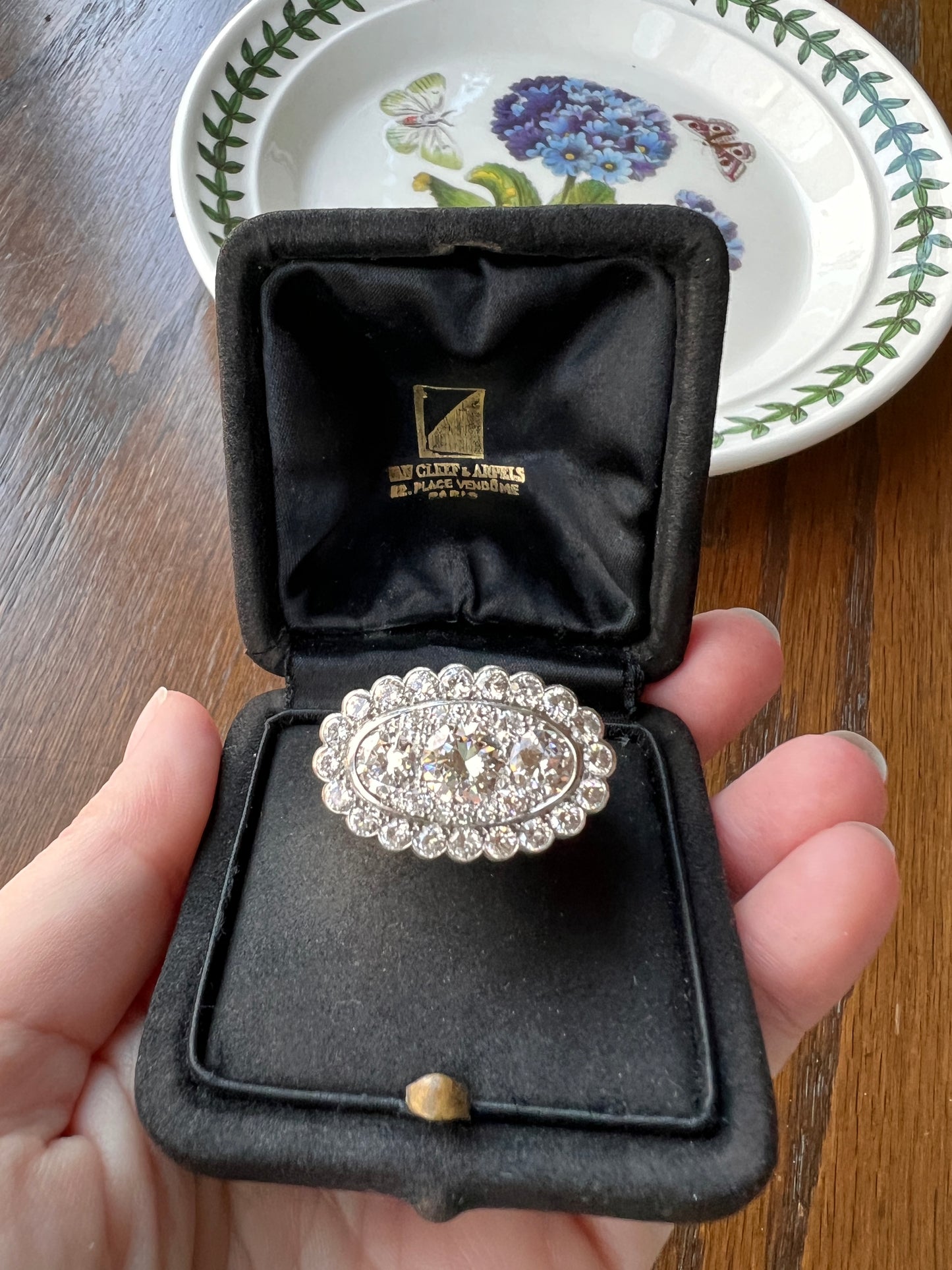 Vintage VAN CLEEF & ARPELS Boxed 5.25 Carat Transitional Cut Diamond Ring Heavy 22g 18k Gold Platinum Vtg to Antique Art Deco Special in Original Box