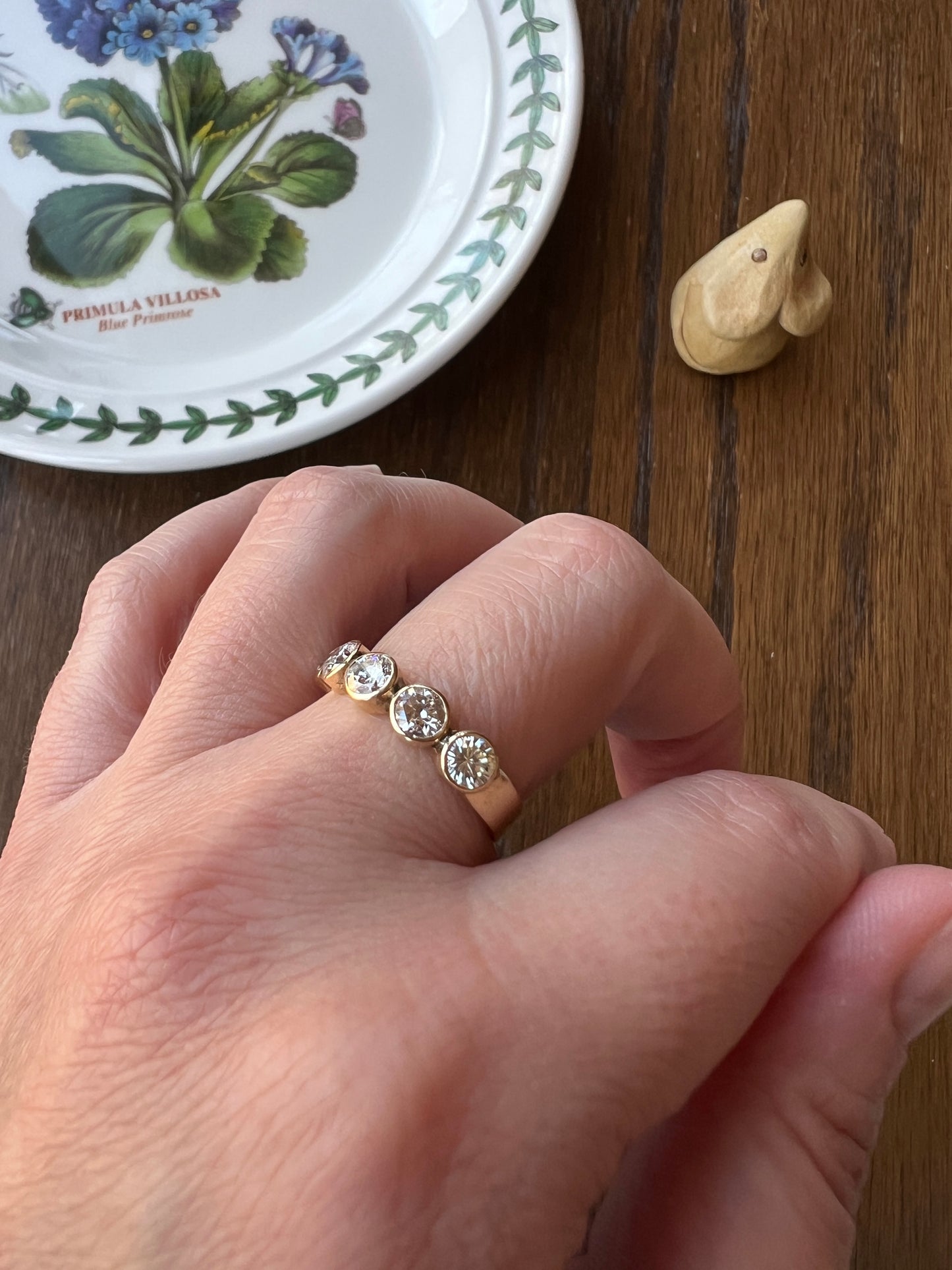 Vintage 1.35 Carat DIAMOND Uniform Five Stone Band Stacker Ring 18k Gold French Wedding Circular Bezel Set Half Hoop