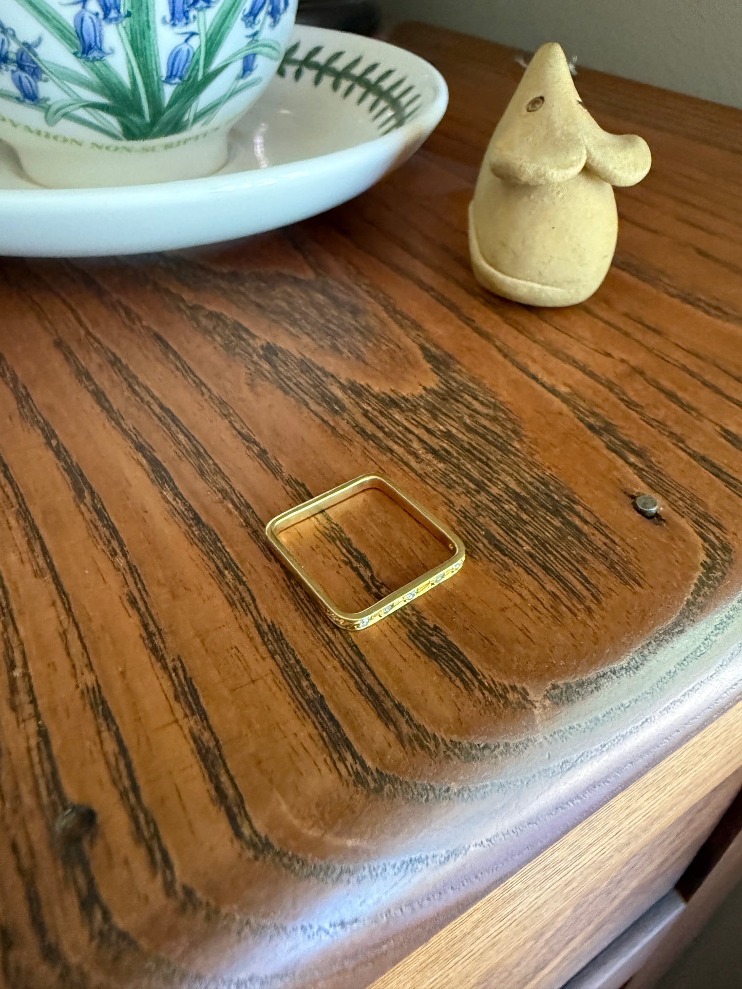 SQUARE Unique Vintage Skinny Band 18k Gold Solid Stacker Ring Geometric Single Cut Diamonds Seven Stone Skinniest Dainty Minimalist