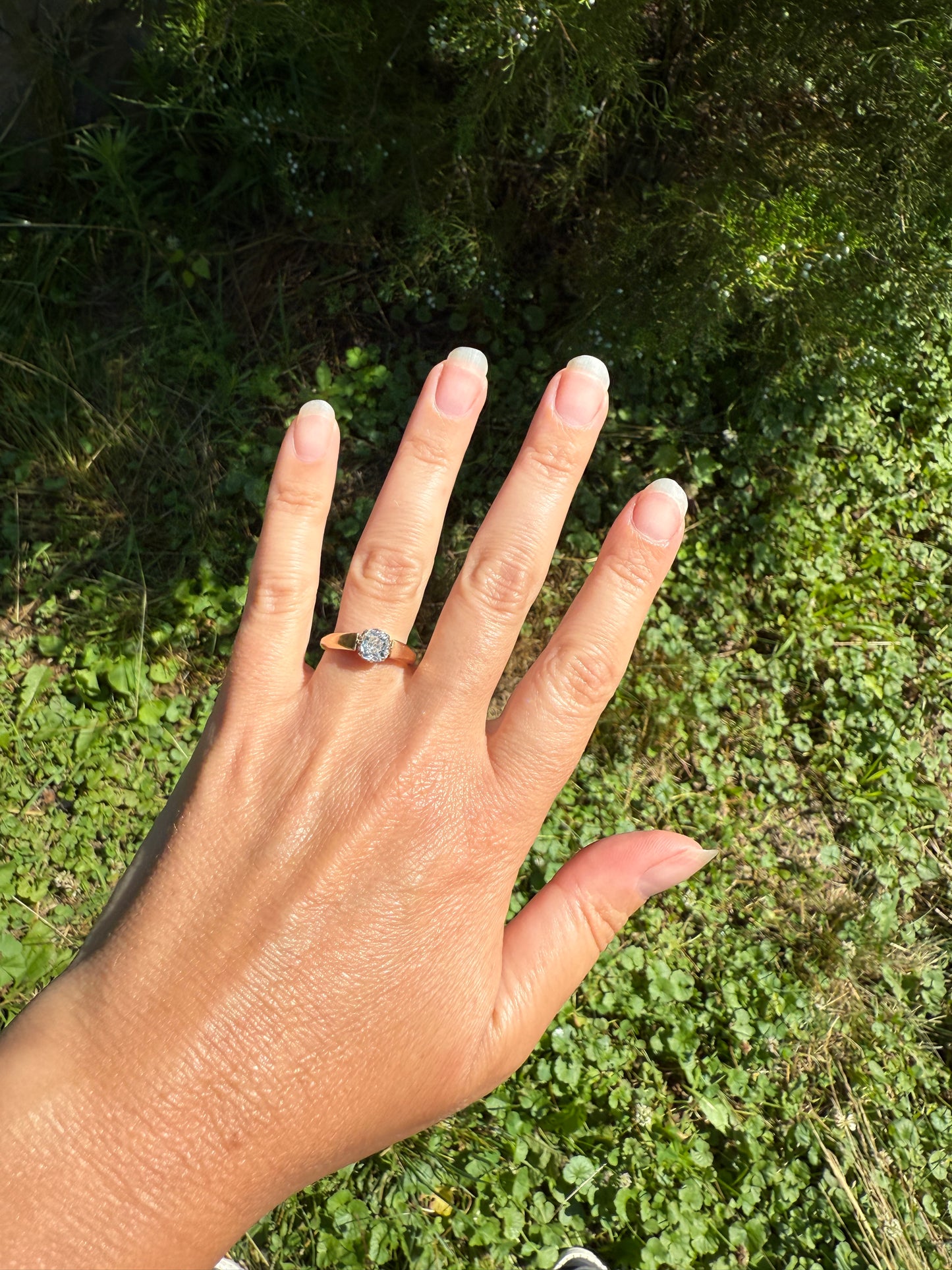 Classic Antique .75 Carat Eye Clean Old Mine Cut Diamond 18k Rosy Gold French Victorian Engagement Ring Solitaire Band Stacker