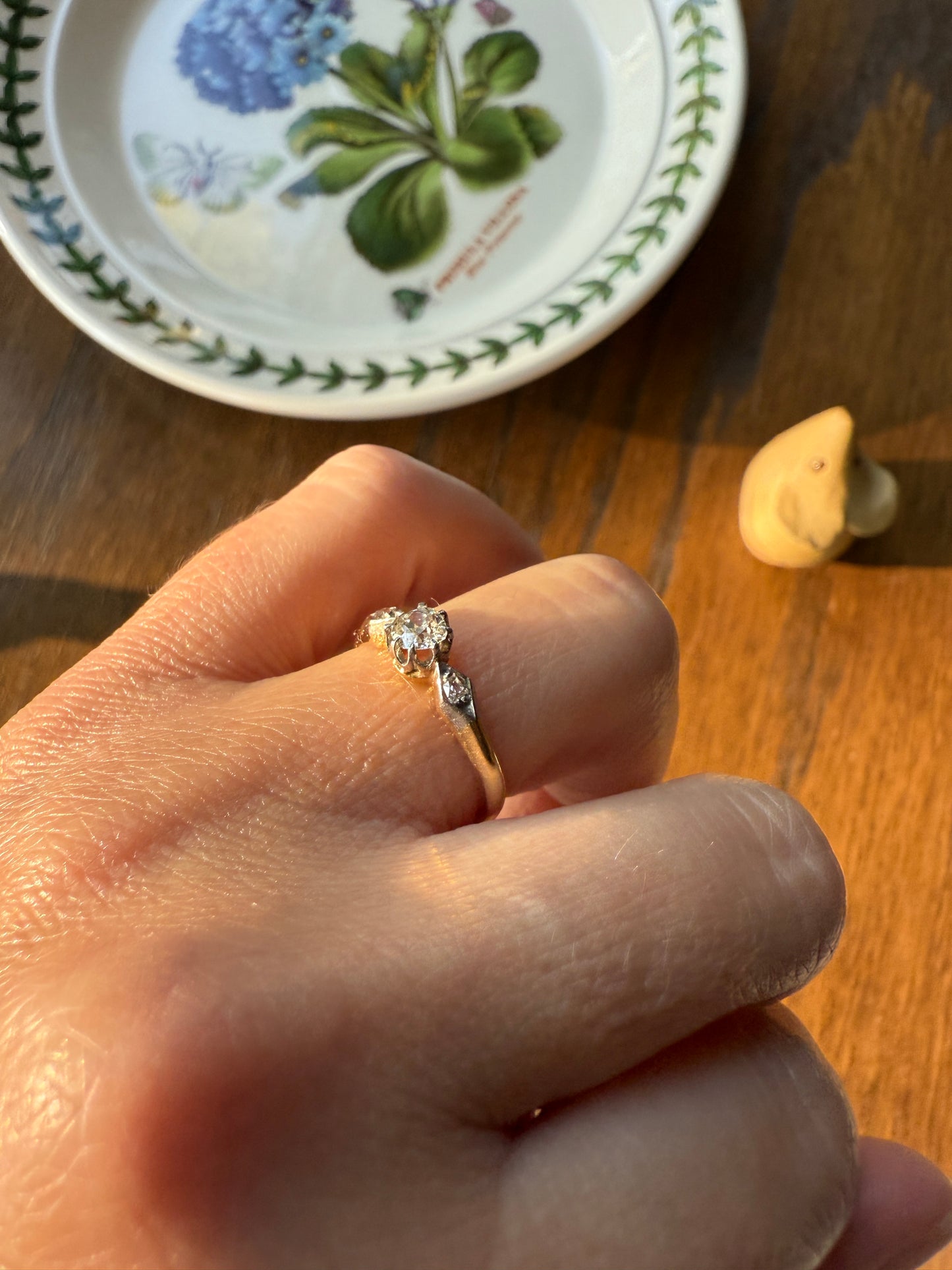 Classic Antique .3 Carat Old Mine Cut Diamond Solitaire & Accents 18k Gold French Victorian Engagement Ring Band