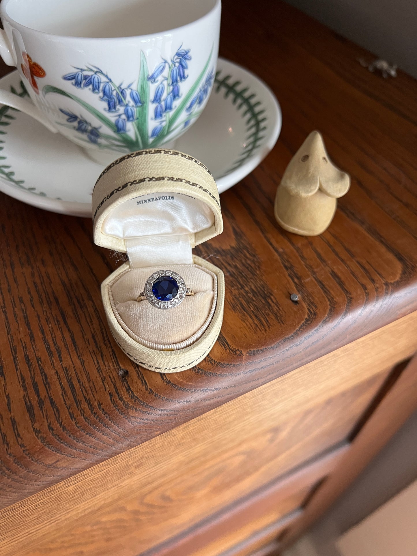 Blue Sapphire Rose Cut DIAMOND Halo Ring French Antique Band Ring 18k Gold Platinum