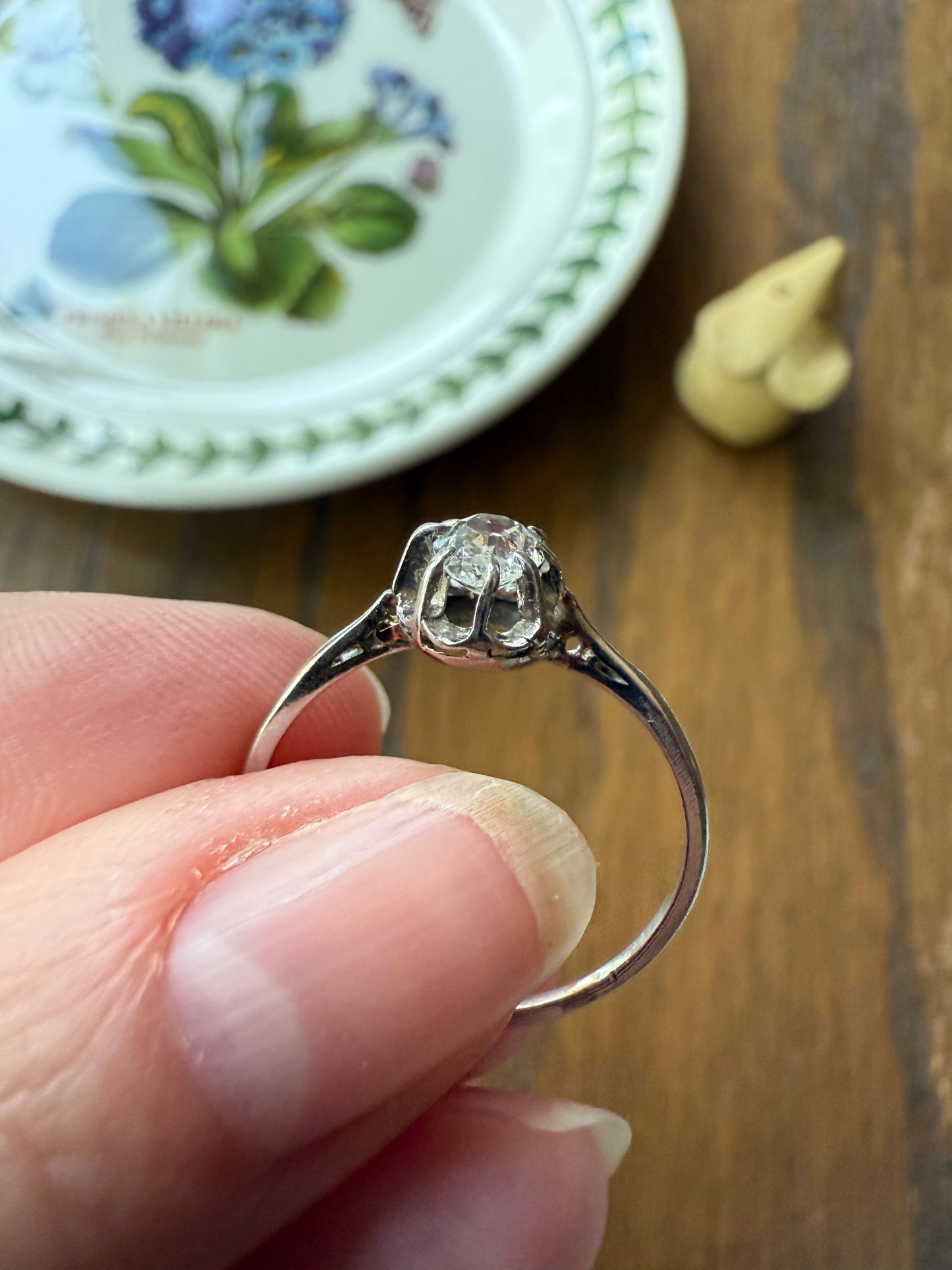 PEAR Old Mine Cut DIAMOND .5 Carat Antique Solitiare Ring French Platinum Skinny Band Buttercup Daily Wear Engagement Setting OmC