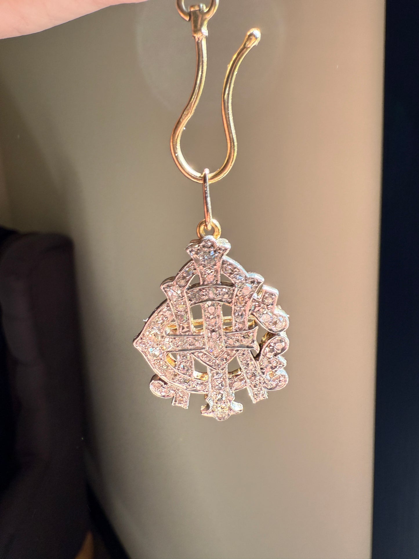 AEI Amity Eternity Infinity Antique 2.5 Carat Old Mine Rose Cut Diamond Initial XL Pendant Heavy Figural 14k Gold Platinum