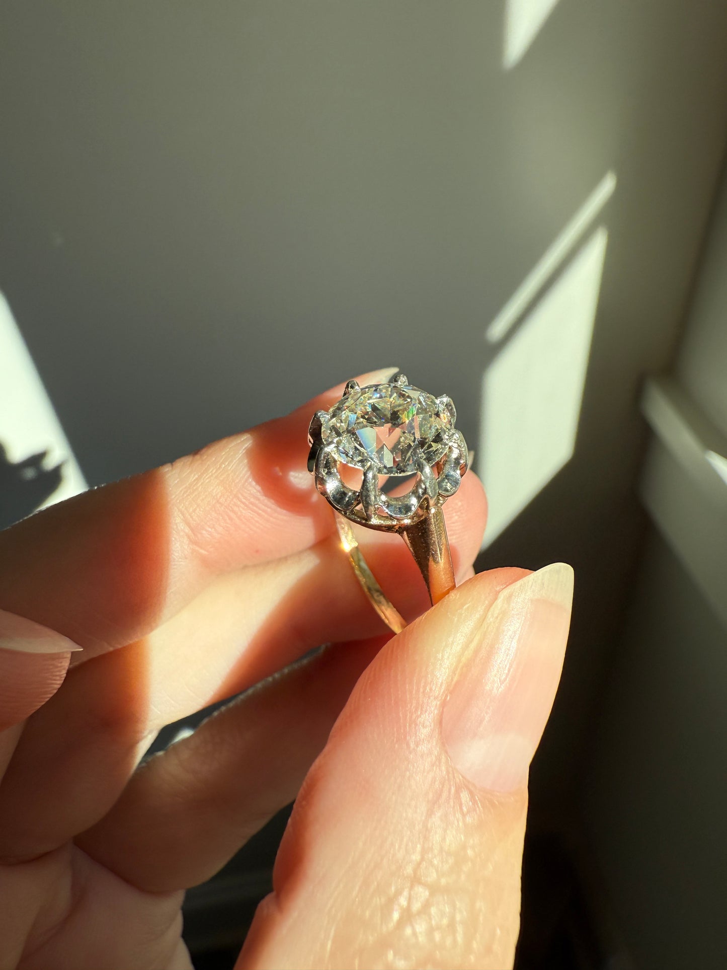 Special French Original Antique 3.5 CARAT Old European Cut DIAMOND Eye Clean Solitaire Engagement Ring 18k Rosy Gold Platinum Fiery OEC