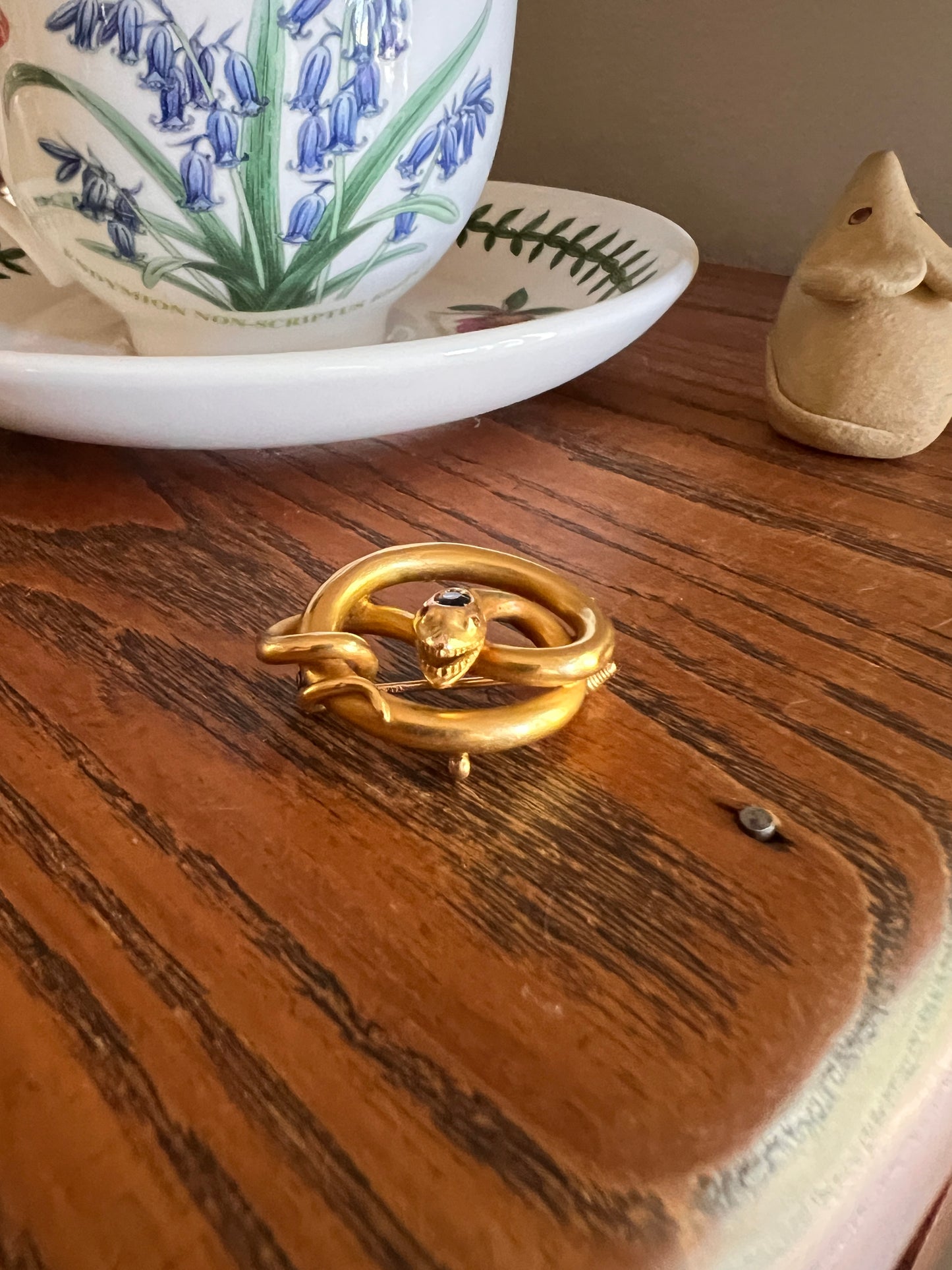 Smiling SNAKE XL Victorian Antique Figural TEETH! 7.5g 18k Gold Solid Brooch or Pendant Holder Connector Sapphire Head Ruby Eyes