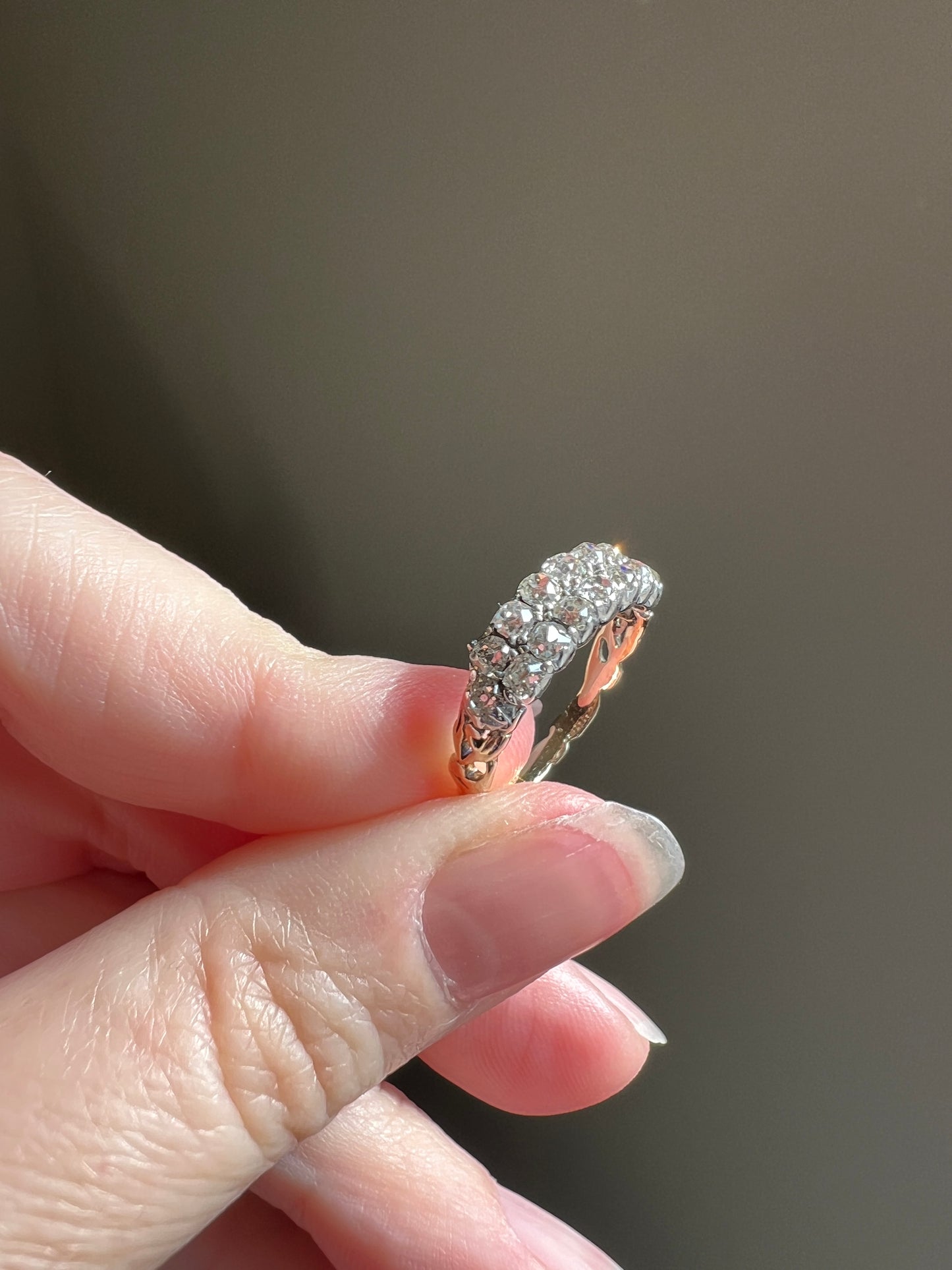 Antique 1.25 Carat Chunky Old Mine Cut DIAMOND Victorian 14k Gold Silver Double Row Ring Collet Set Band Romantic Gift Stacker 1.25ctw OMC