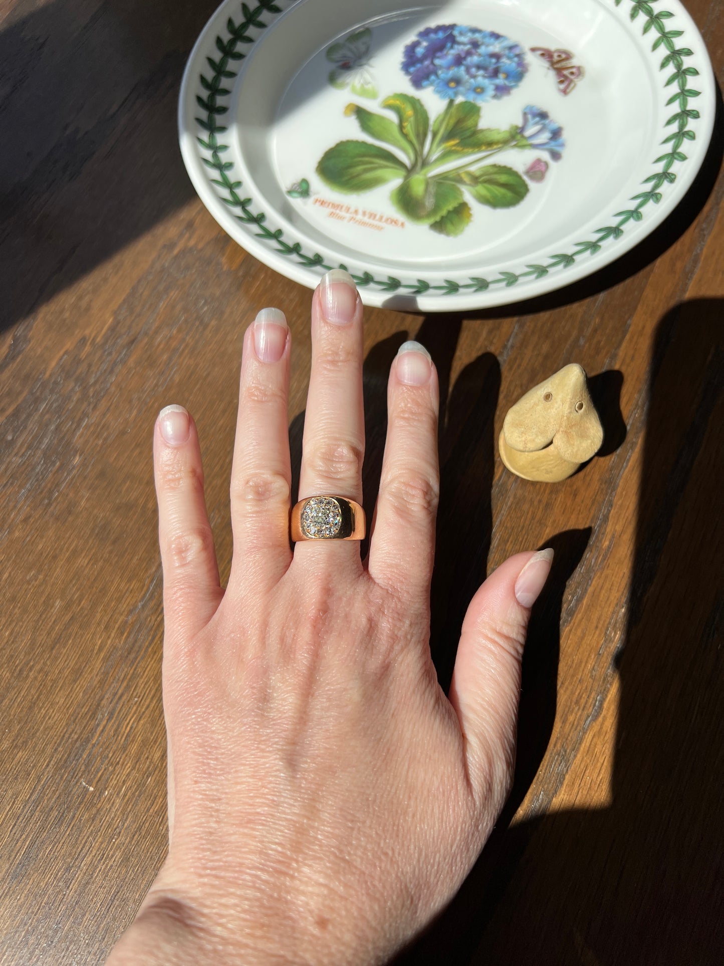 ANTIQUE 1 1/4 Carat Eye Clean Old Mine Cut DIAMONDS Chunky 18k Gold 12mm Wide Cigar Band Cluster Halo Ring French Cobblestone