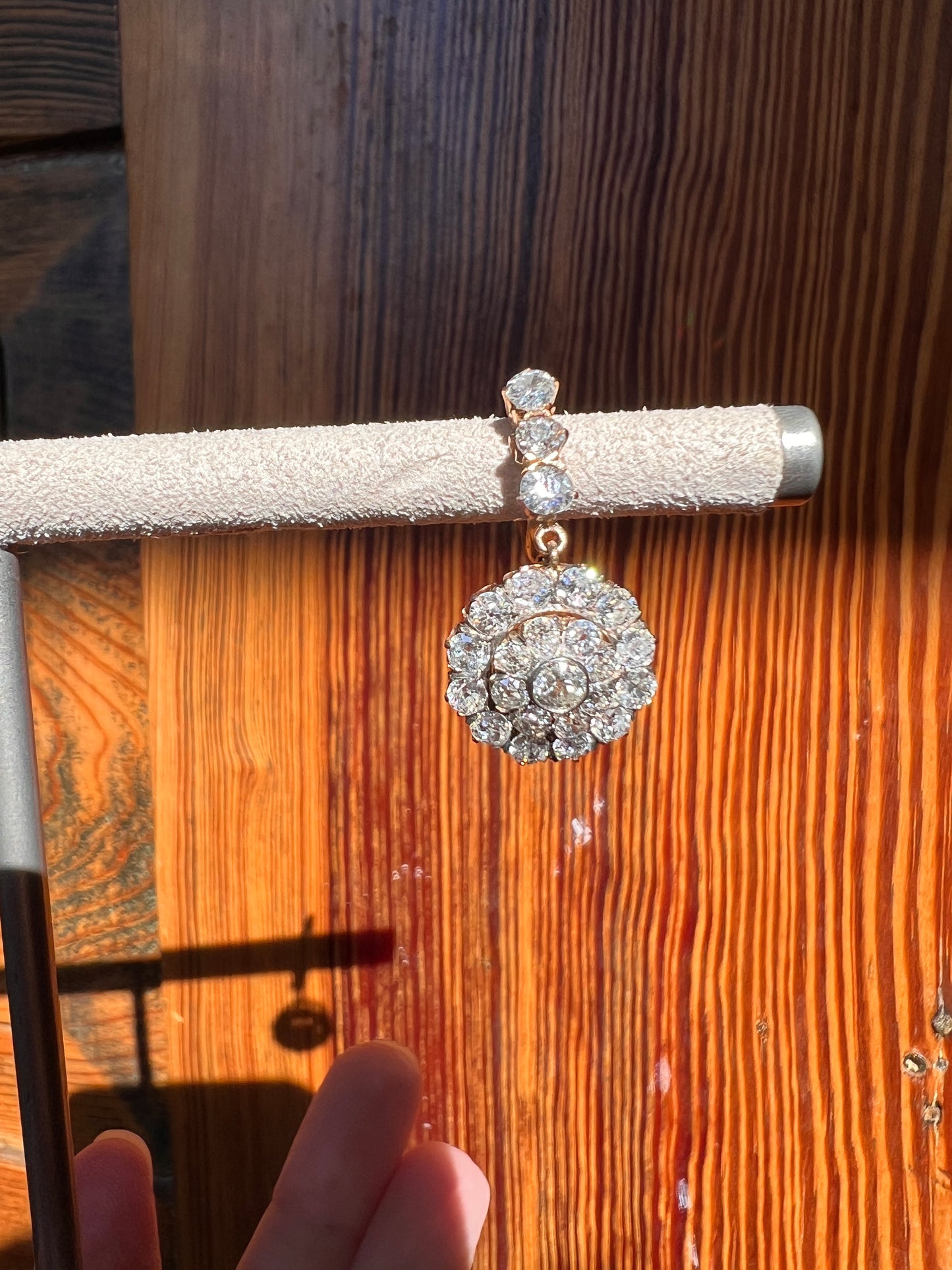 XL Antique 4 1/3 Carat Old Mine DIAMOND Cluster Dangle Earrings 18k Gold ViCTORIAN Bullseye Halo Drops