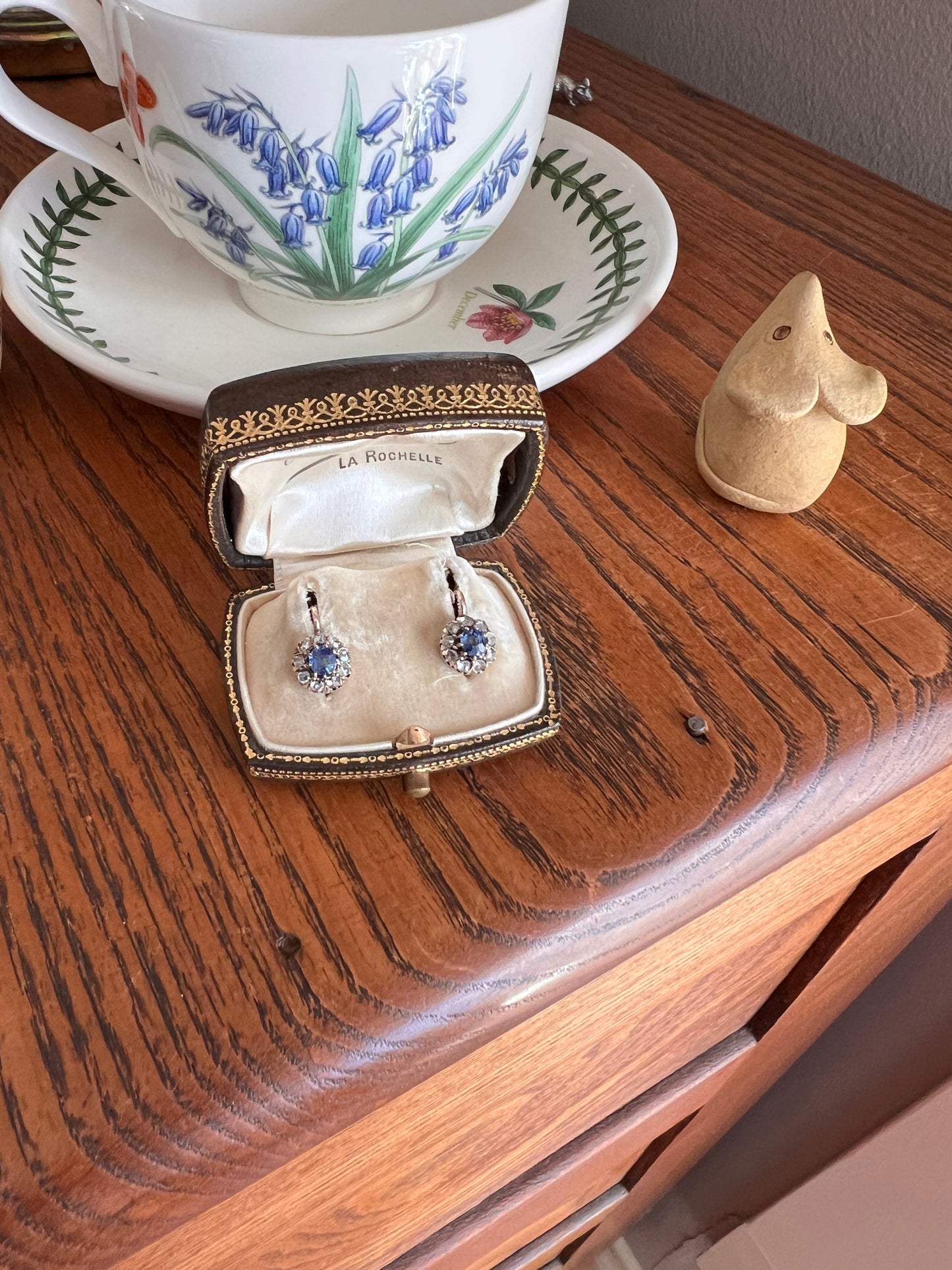 Antique Blue SAPPHIRE .7 Carat Rose Cut DIAMOND Halo Earrings 14k Gold Victorian Dangle Dormeuse Gift Bridal Something Old Blue Holiday Gift