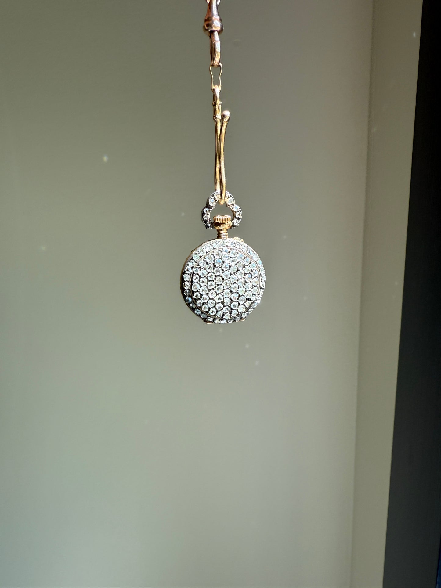 ENTIRELY DIAMOND Encrusted French VICTORIAN Era Chunky Rose Cut Diamond Antique 18k Gold Silver Pocket Watch Case Pendant Locket Rare Gift
