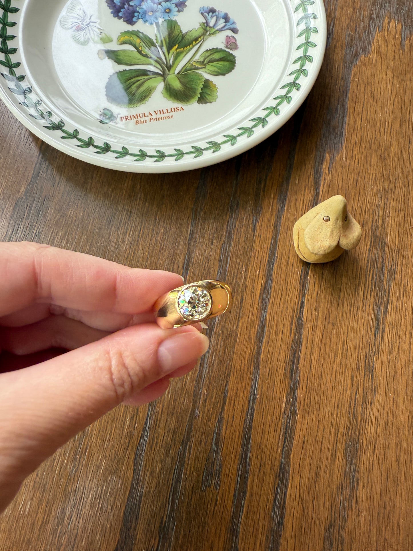 Eye Clean 2.3 Carat Old Mine Cut DIAMOND Antique Stone 18k Gold Vintage Unisex Gypsy Ring Solitaire Chunky Wide Band