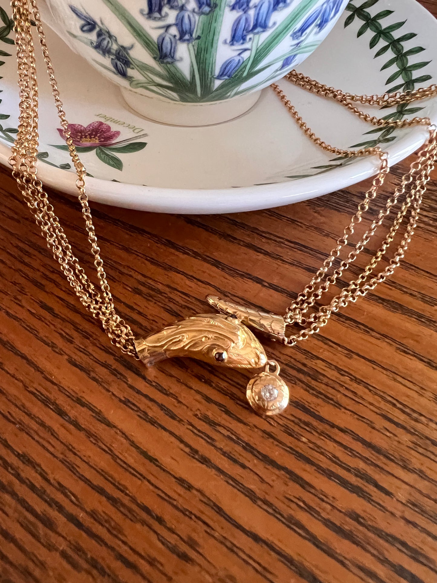 SNAKE Georgian Antique Old Mine Cut DIAMOND Four Multi Strand Cable Chain NECKLACE 18k Gold Figural Serpent Garnet Eyes