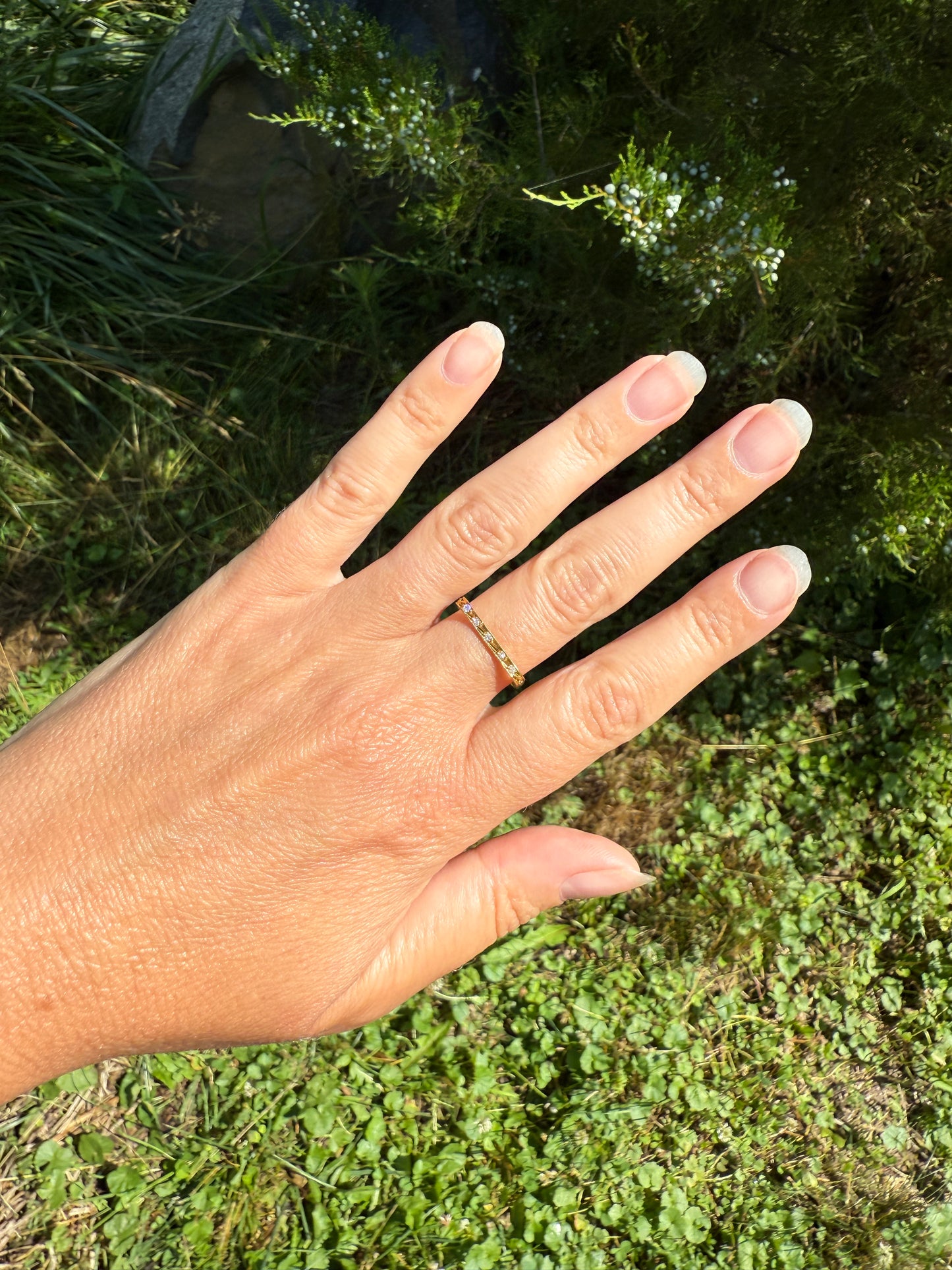 SQUARE Unique Vintage Skinny Band 18k Gold Solid Stacker Ring Geometric Single Cut Diamonds Seven Stone Skinniest Dainty Minimalist