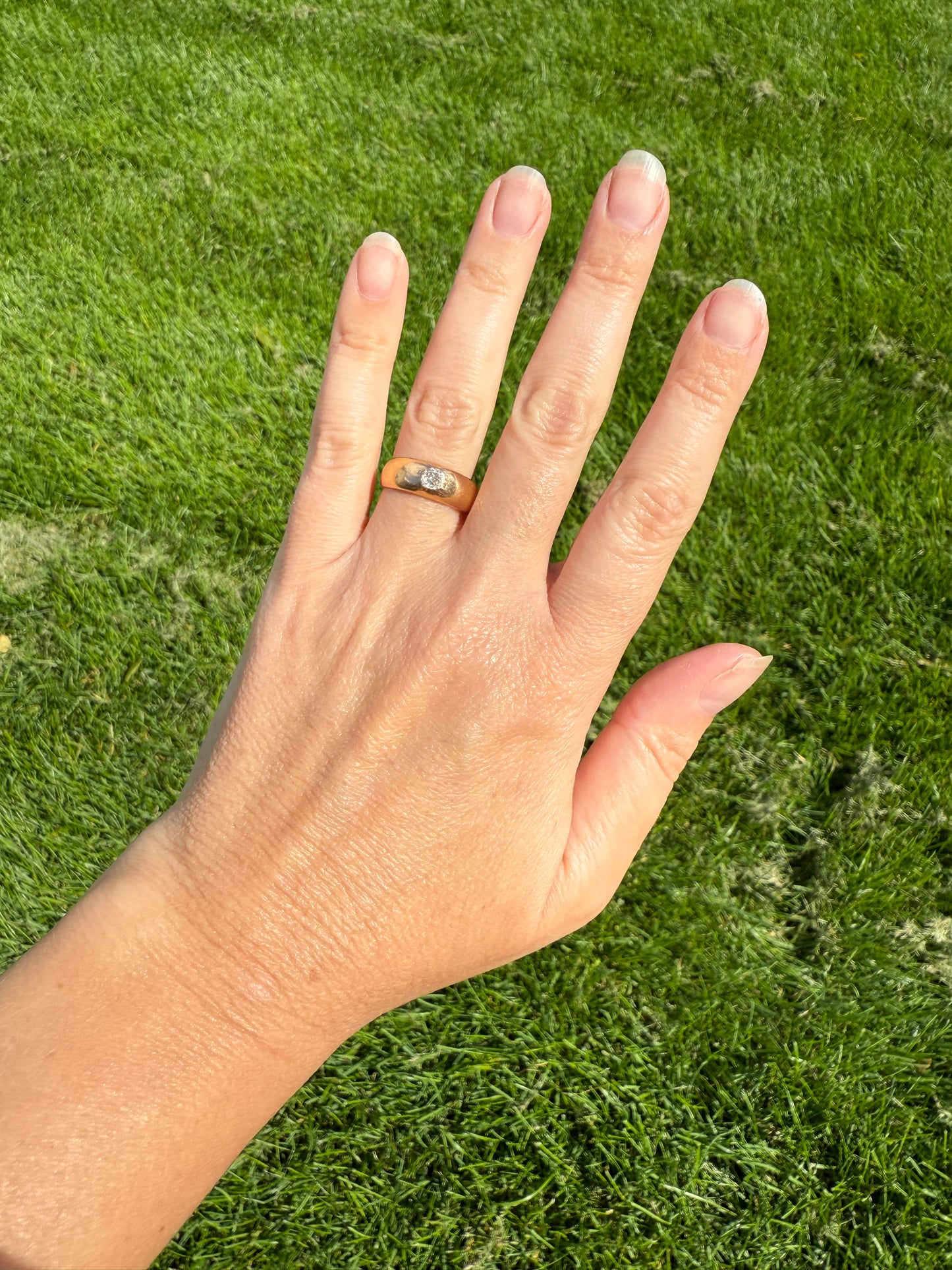 French Antique .3 Carat Old Mine Cut Diamond Gypsy Ring 18k GOLD Domed Band Solitaire Stacker Victorian Man Unisex