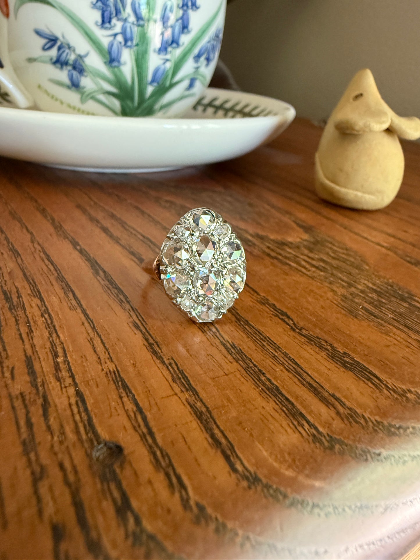 Extraordinary French Antique 3 Carat Scale Dutch Rose Cut DIAMOND 18k Gold Platinum Cluster Oval Stacker Rare Disco Ball Bauble