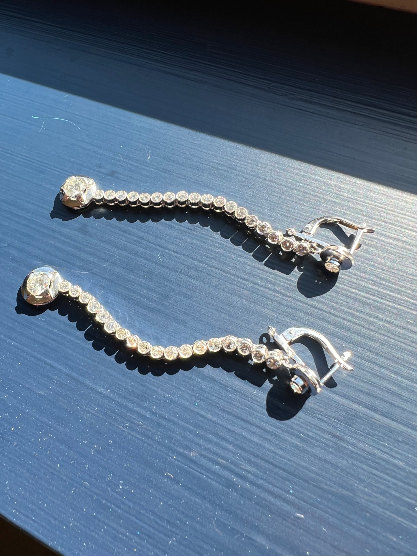 Extra LONG 2.8" Transitional Single Cut DIAMOND 3.6 Carats Tdw Dangle Earrings French Vintage 18k White Gold Platinum