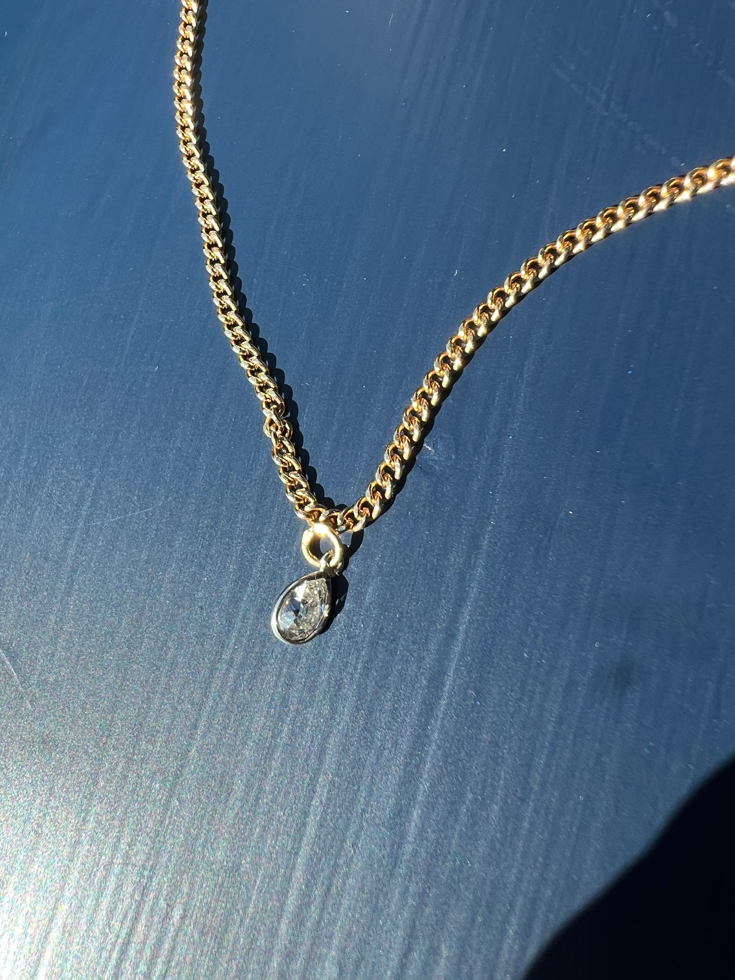 Antique .54 Carat PEAR Natural Old Mine Cut DIAMOND Chunky Dangle Pendant 18k White Gold 9k YG Loop Minimalist Bracelet Necklace Charm