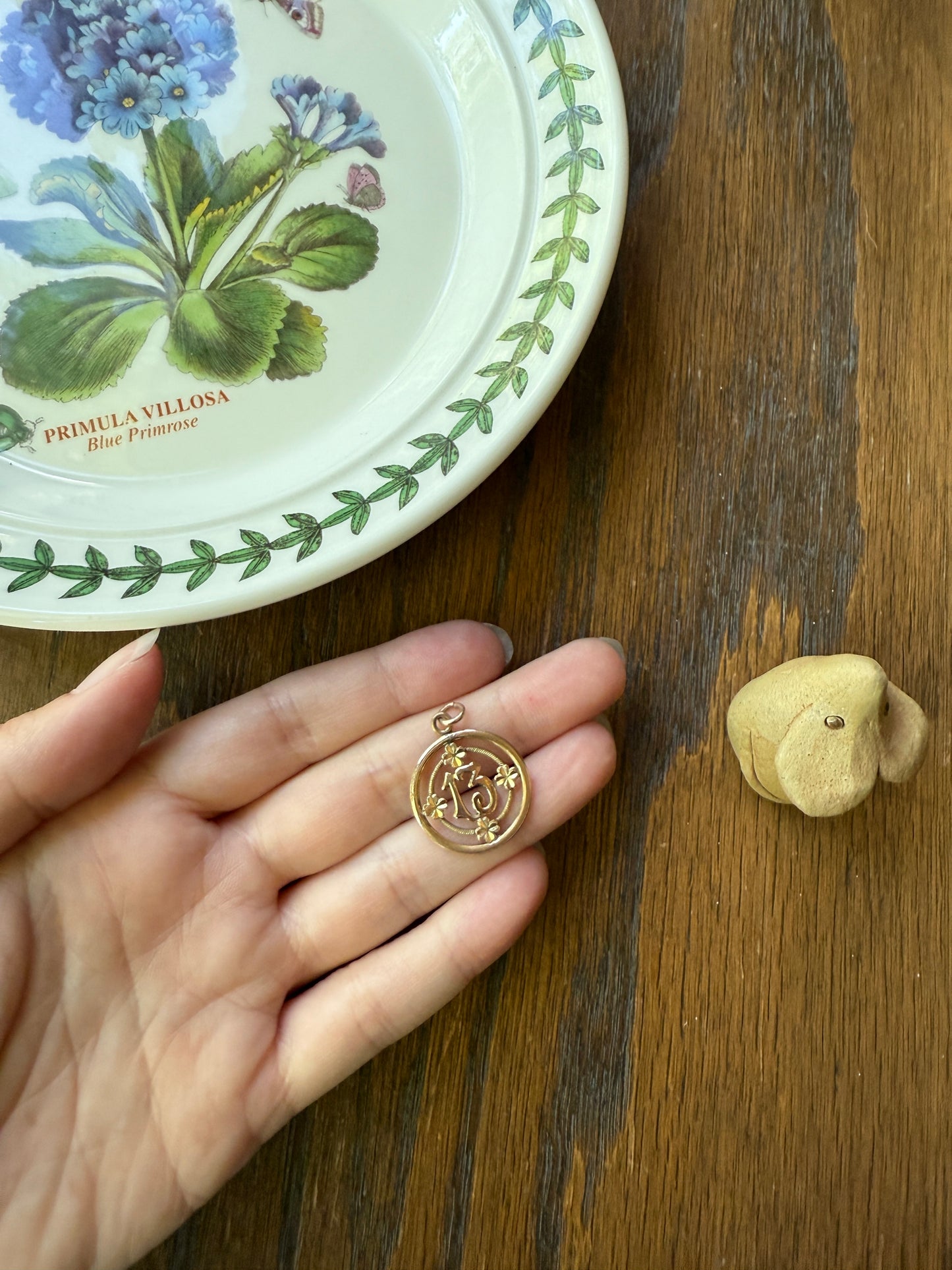 CLOVER Antique Lucky Number # 13 Pendant Tricolor Tricolor Gold Fill Halo Bullseye Belle Epoque Medal Thirteen Amulet Love Token Figural