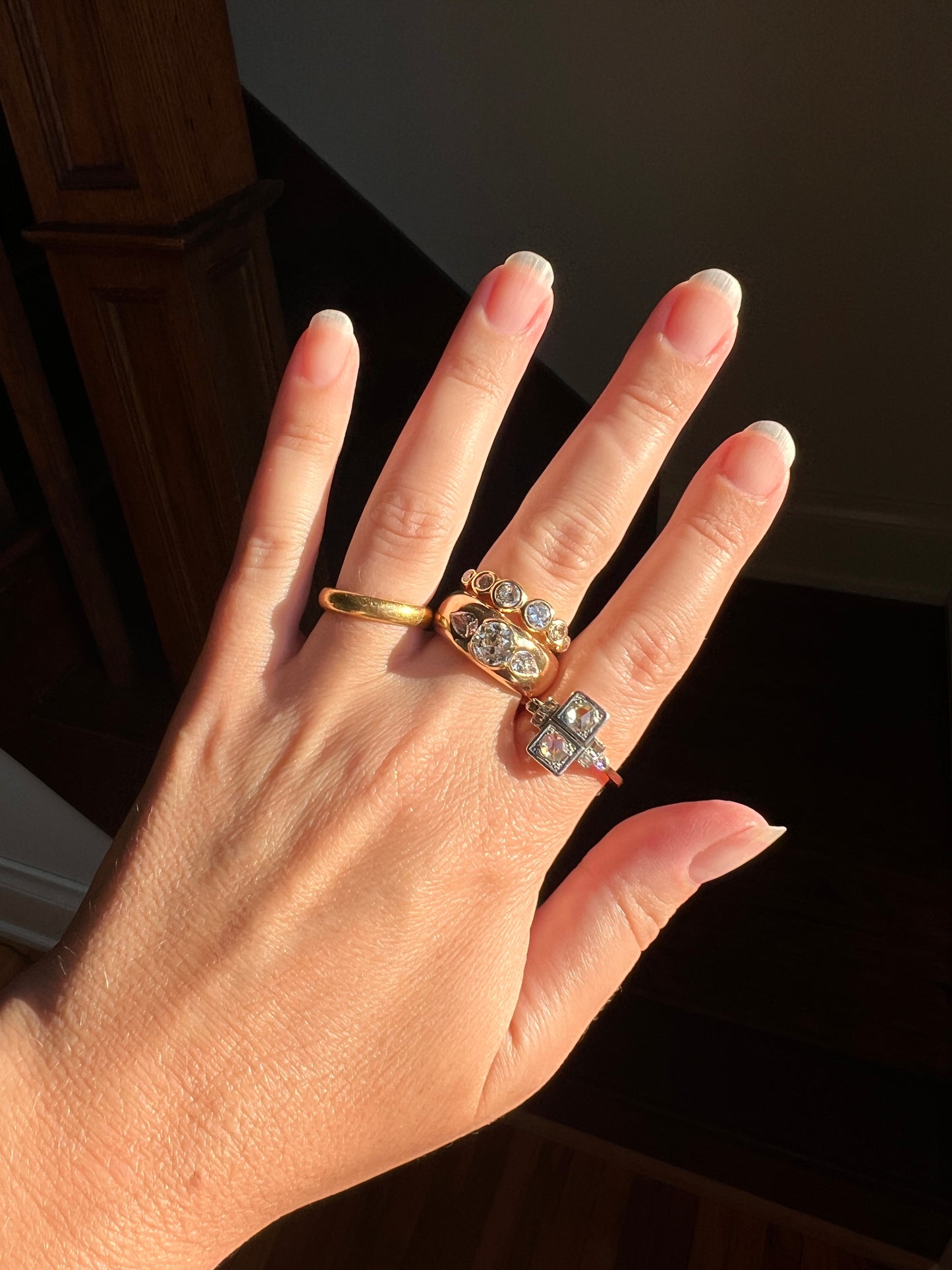 Unique SIX Stone .84 Carat Old European Transitional Cut DIAMOND Set Band Stacker Ring 18k Gold French Vintage