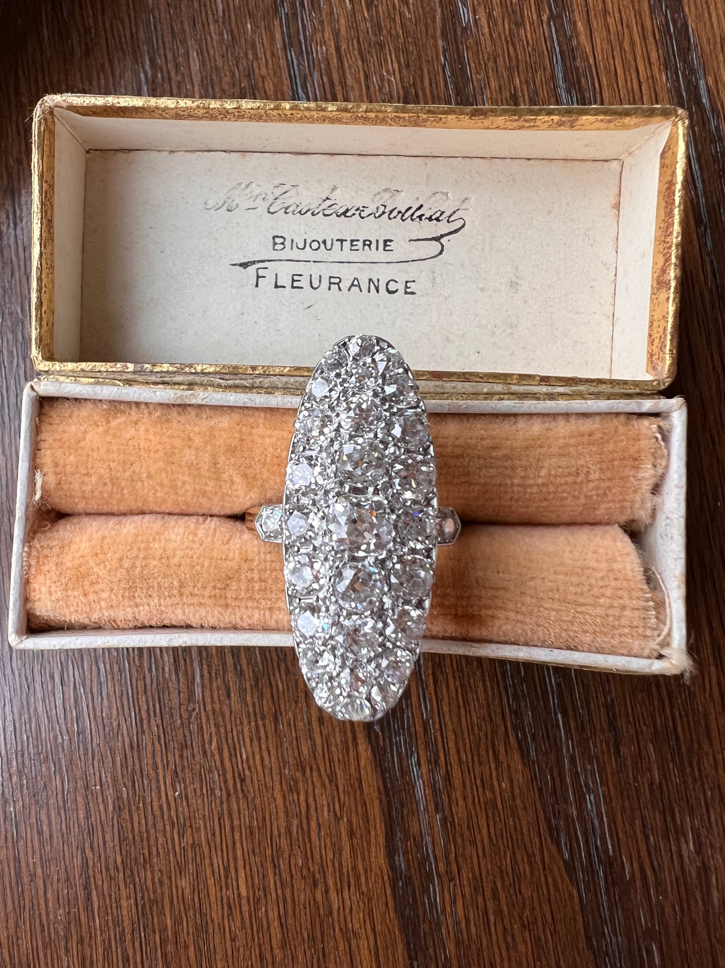 XL Oval French ANTIQUE 3.2 Carat 29 Old Mine Cut DIAMOND 15 Rose Cluster Ring