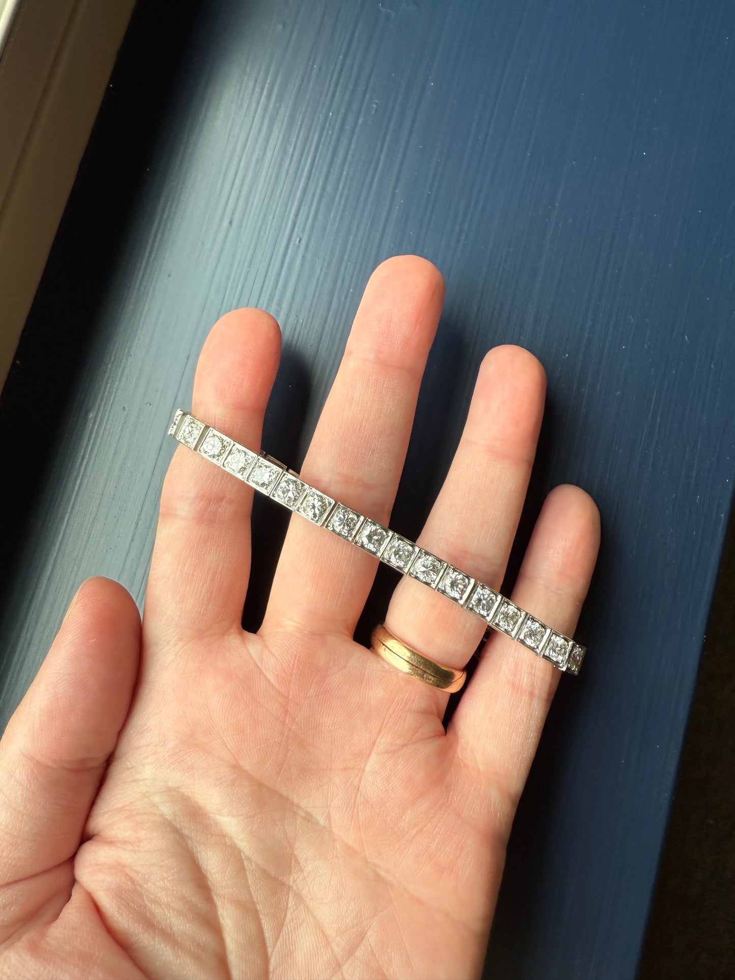 Antique 9.5 CARAT 35 Old European & Mine Cut DIAMOND Line Riviera Tennis Bracelet Platinum French Square Bezel Rivere Wriststack 9.5Ctw OmC