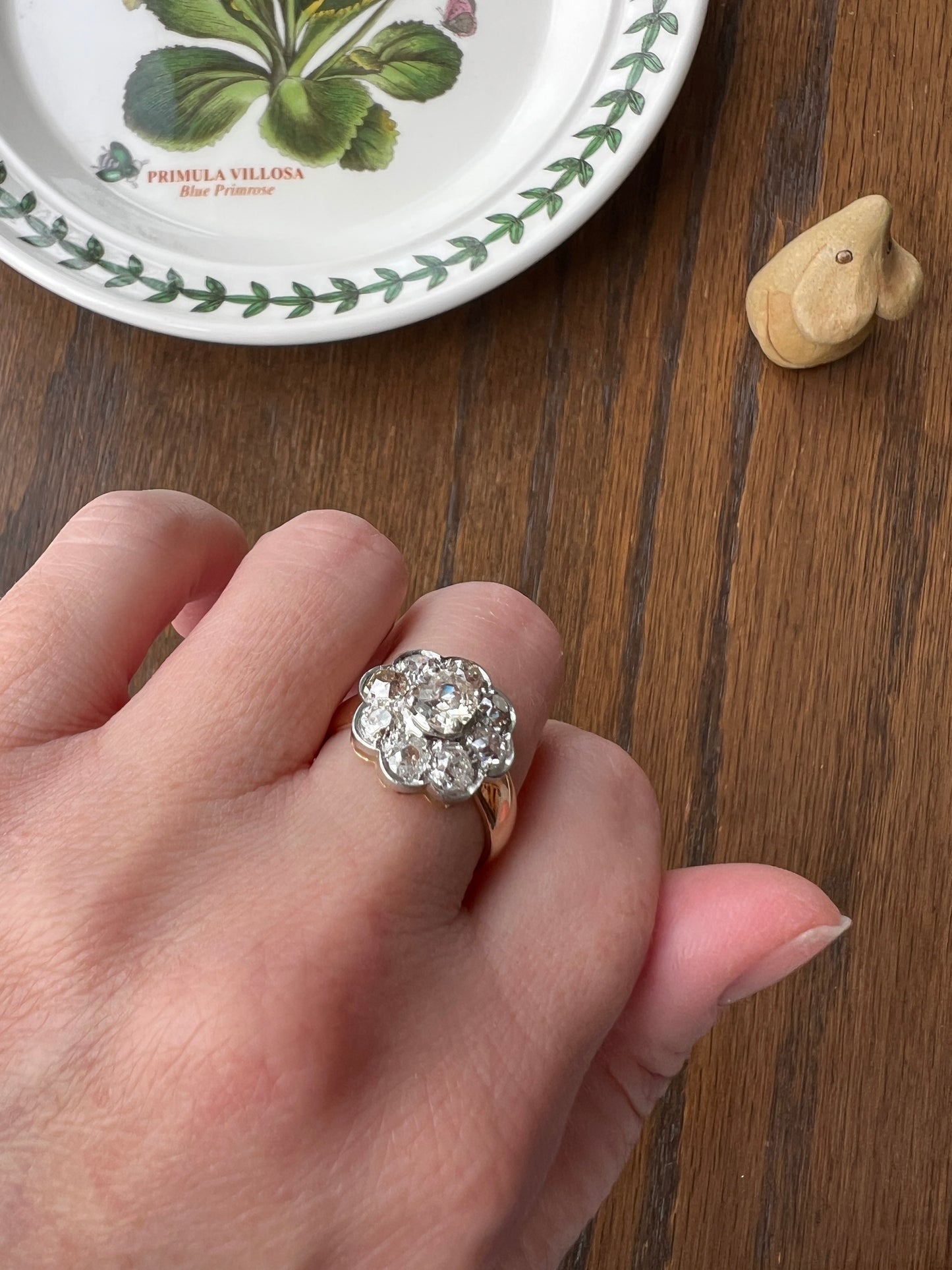 Large ANTIQUE 2.6 Carat Nine Stone Old Mine Cut Halo DiAMOND Ring 18k Gold PLATiNUM Wide Band Daisy Cluster