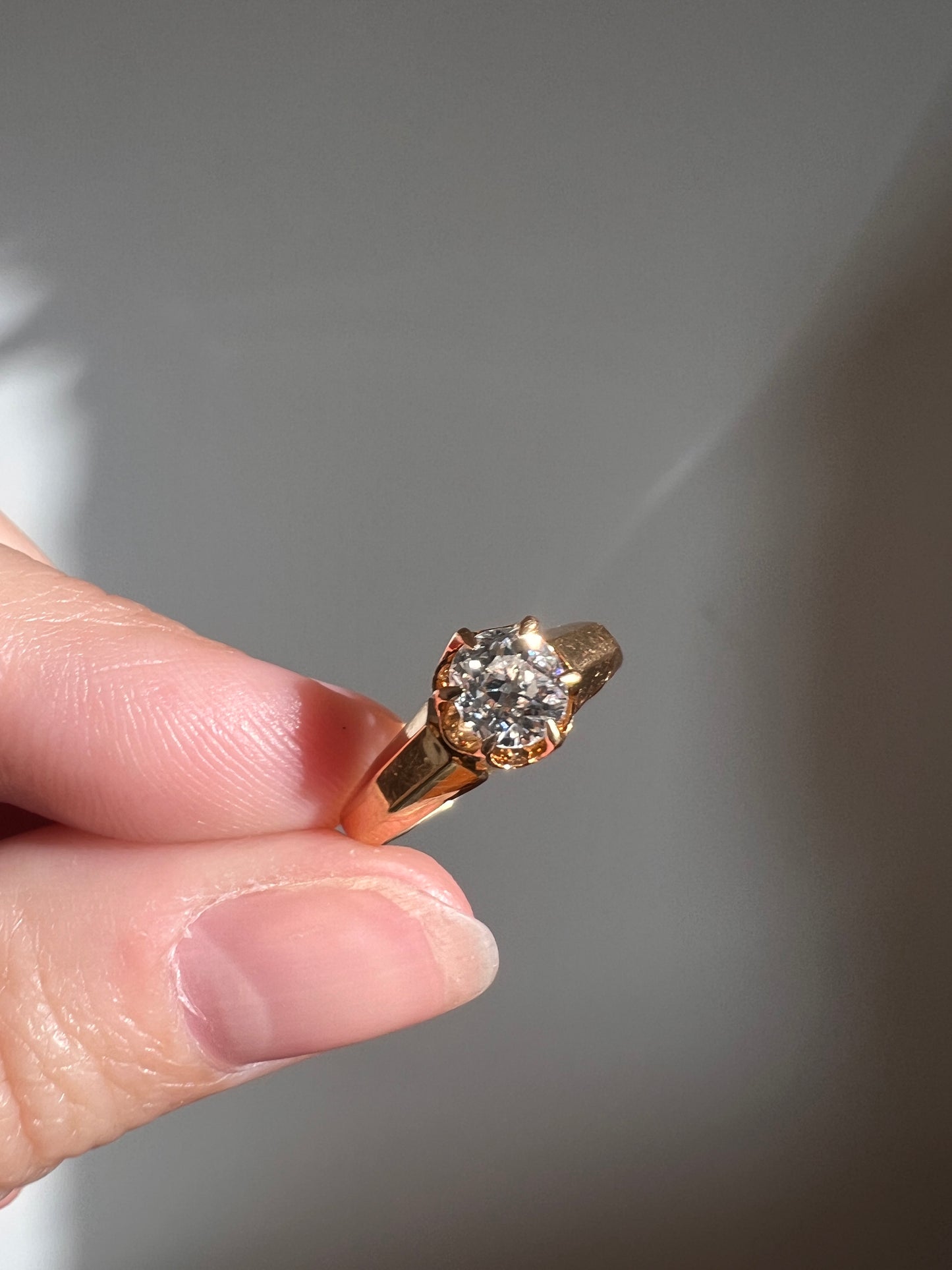 BEVELED Antique Eye Clean .6 Carat FIERY Old Mine Cut DIAMOND Solitaire Ring 18k Gold Engagement