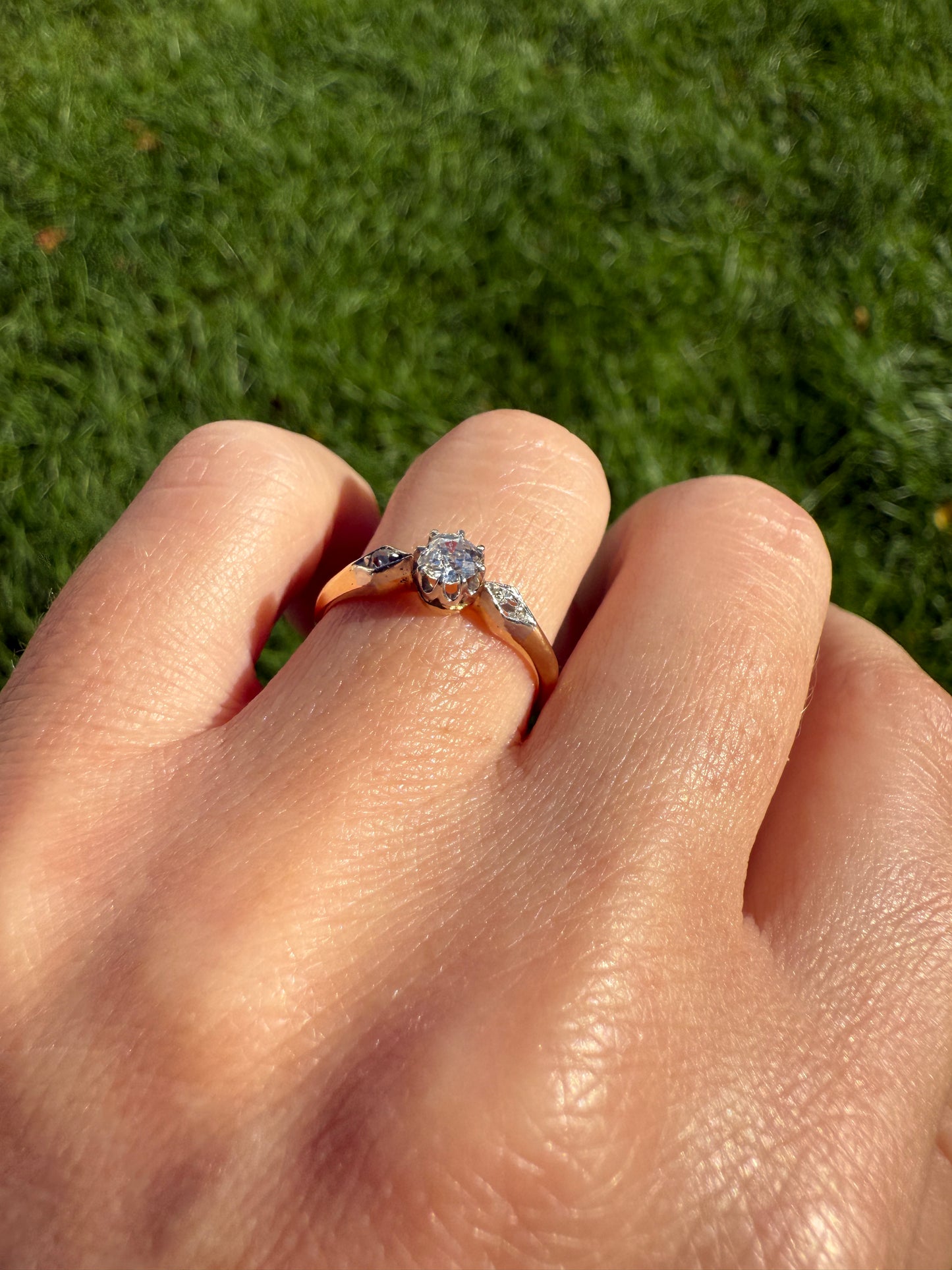 Classic Antique .3 Carat Old Mine Cut Diamond Solitaire & Accents 18k Gold French Victorian Engagement Ring Band