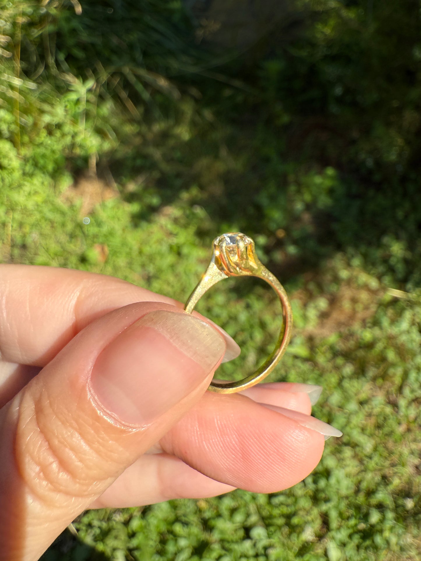 Antique .5 Carat Eye Clean Old Mine Cut Diamond 18k Gold French Swirl Setting Engagement Ring Solitaire