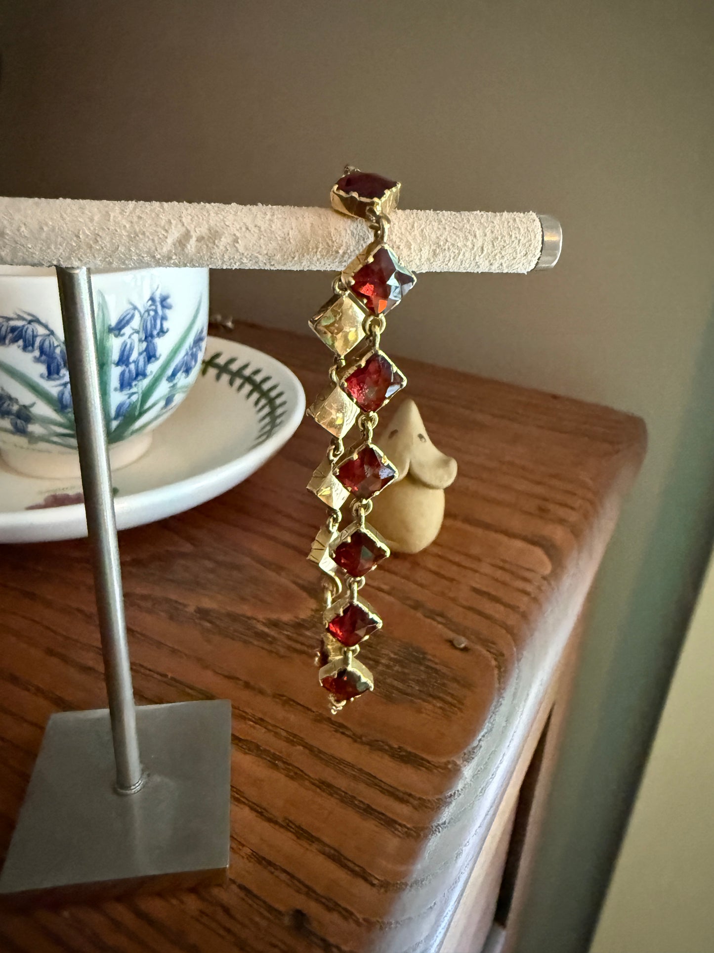 Vintage French Perpignan GARNET Riviere Eternity Bracelet 18k Gold Unique Square Bezel Set Rose Cut Closed Back Glowing Red Riviera