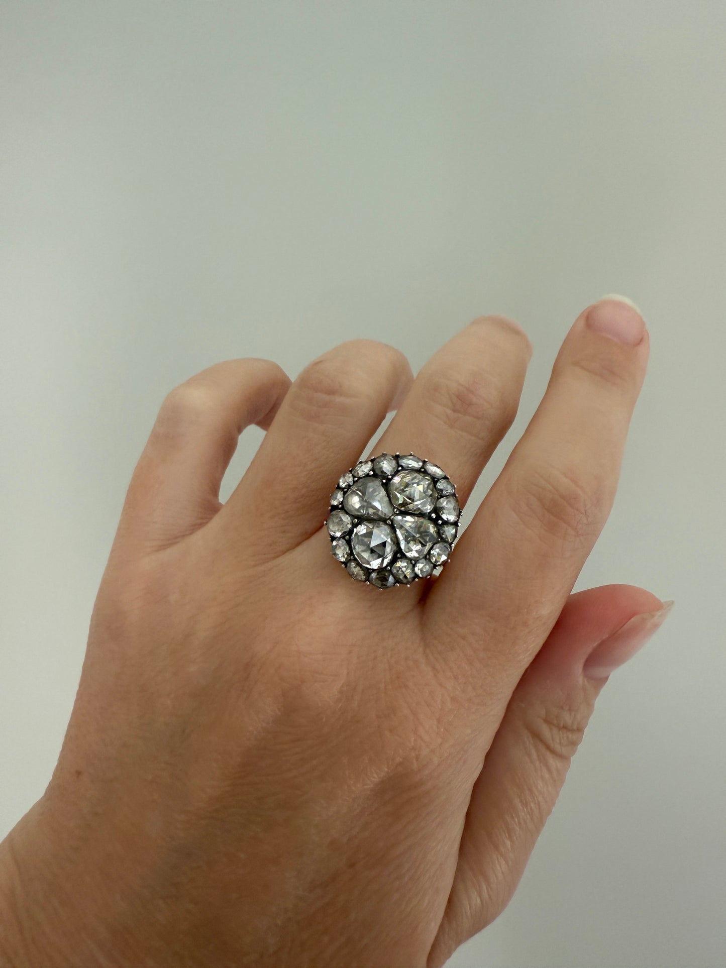 Stunning Antique 6 Carat Scale Dutch Rose Cut DIAMOND 14k Gold Silver Cluster Chunky Pear Stacker Rare Bauble