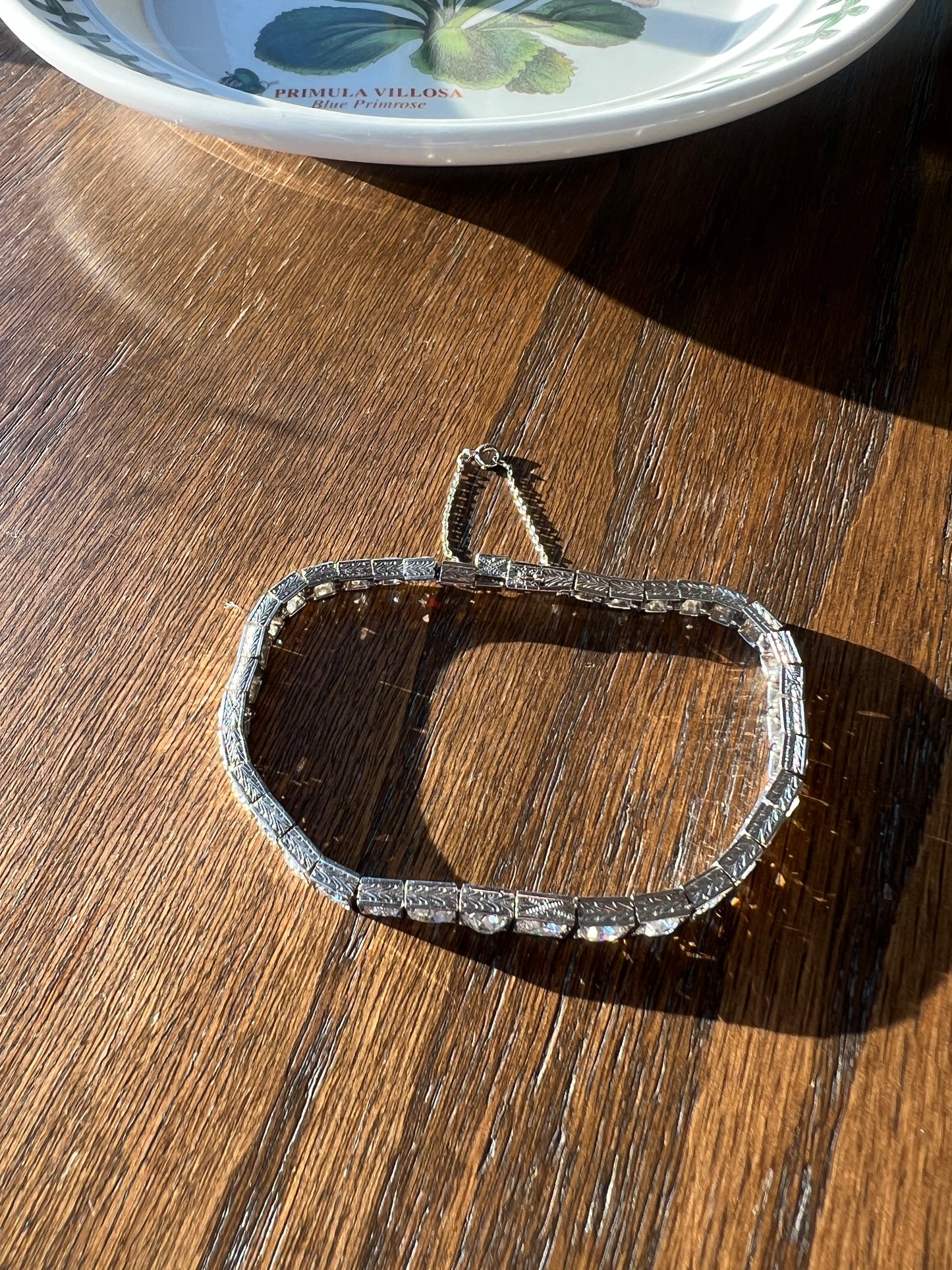Antique 9.75 CARAT 38 Old European & Mine Cut DIAMOND Line Bracelet PLATINUM 18k White Gold French Geometric Engraved Tennis