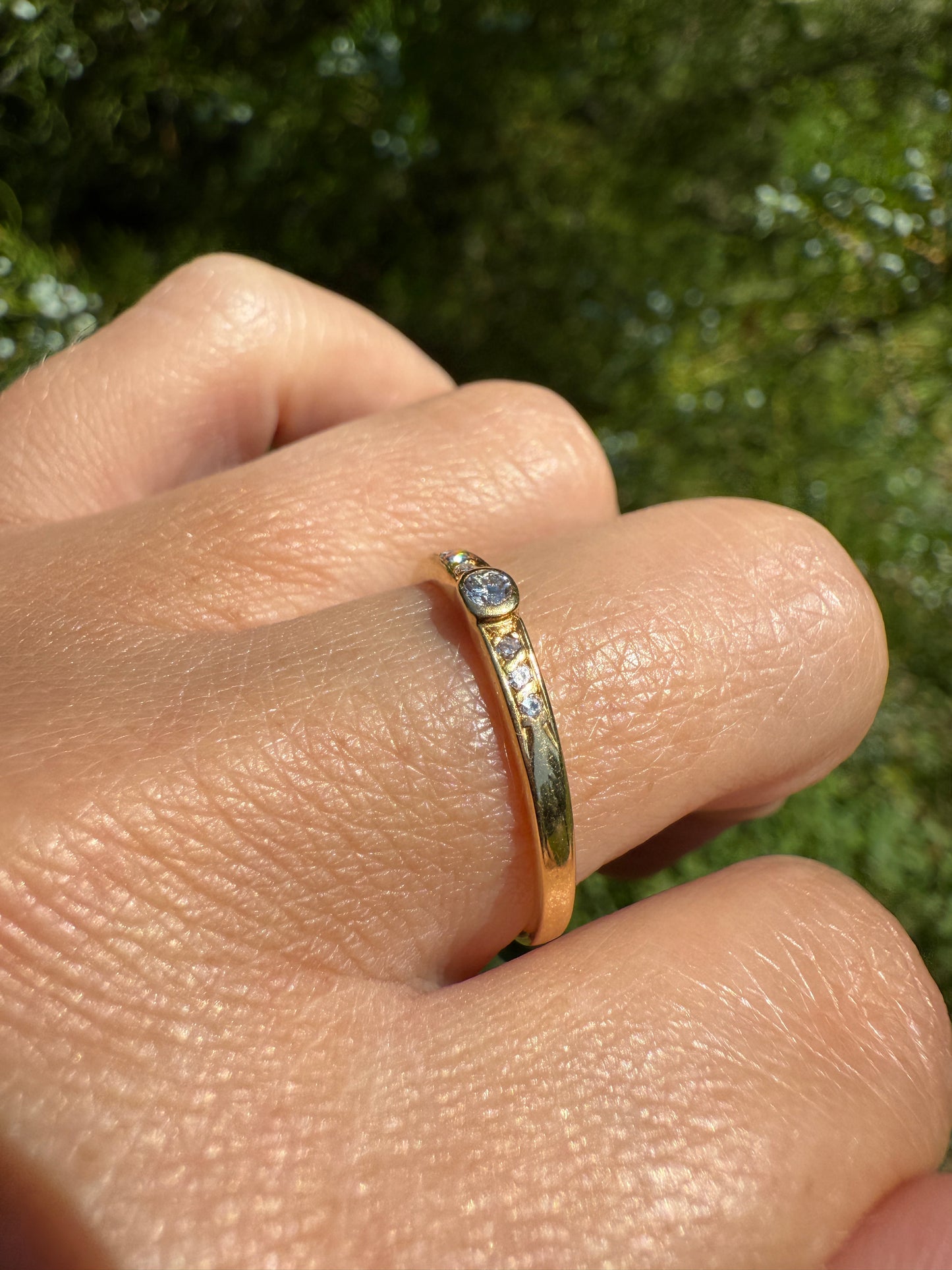 Bezel Set Vintage Skinny Band 18k Gold Solid Stacker Ring Geometric Single Cut Diamonds Seven Stone Skinniest Dainty Minimalist