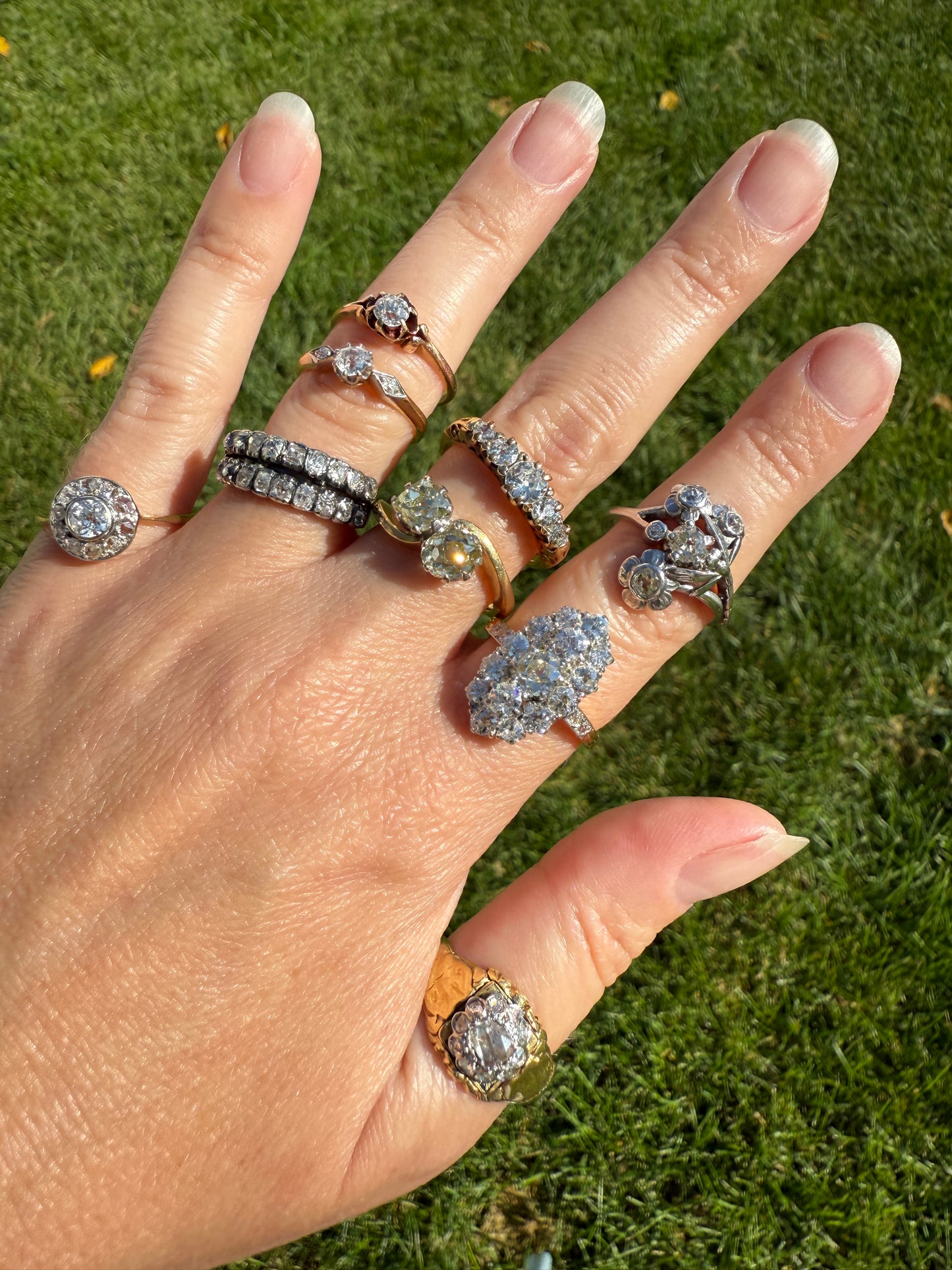 Antique Toi et Moi 2.1 CARAT Old Mine Cut DIAMOND Fancy Light Yellow Chunky 2 Stone Ring 18k Gold Angled Swirl Band Stacker c1901 Victorian