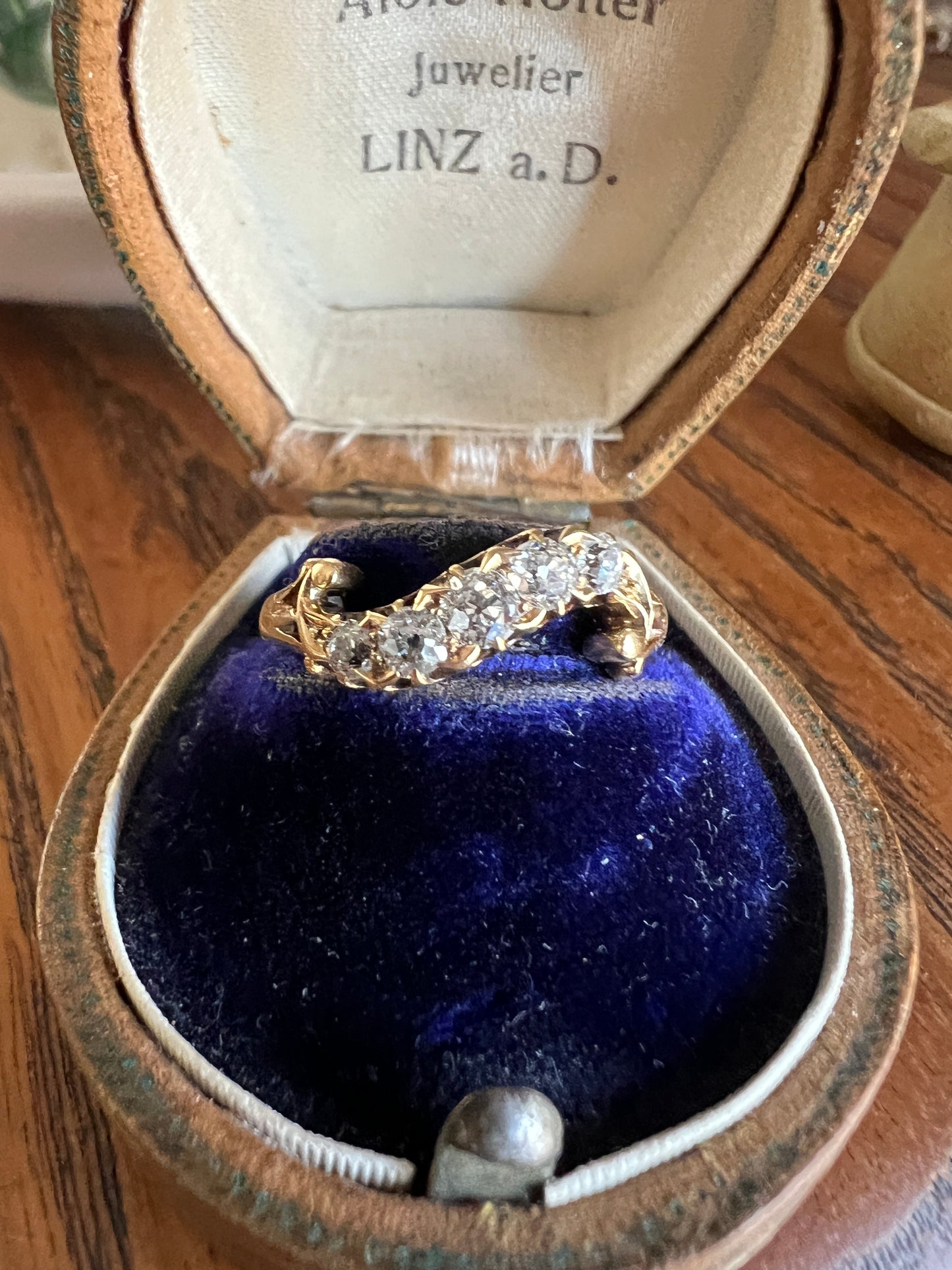 RESERVED - Final Payment - SWIRL Old Mine Cut DIAMOND Five Stone Band Crossover Ring Swirl Band 18k Gold Antique Bypass Ornate Stacker Victorian