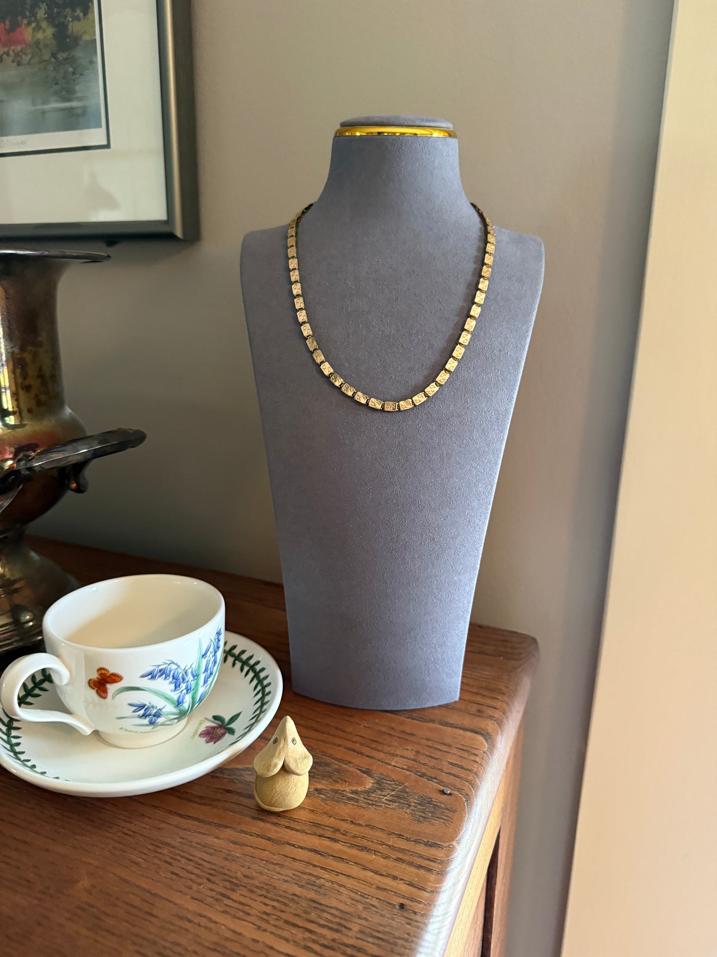 VICTORIAN Antique Book CHAIN Shimmering Necklace Gold Fill Rectangular Link Reversible Swirl Design Dog Clip