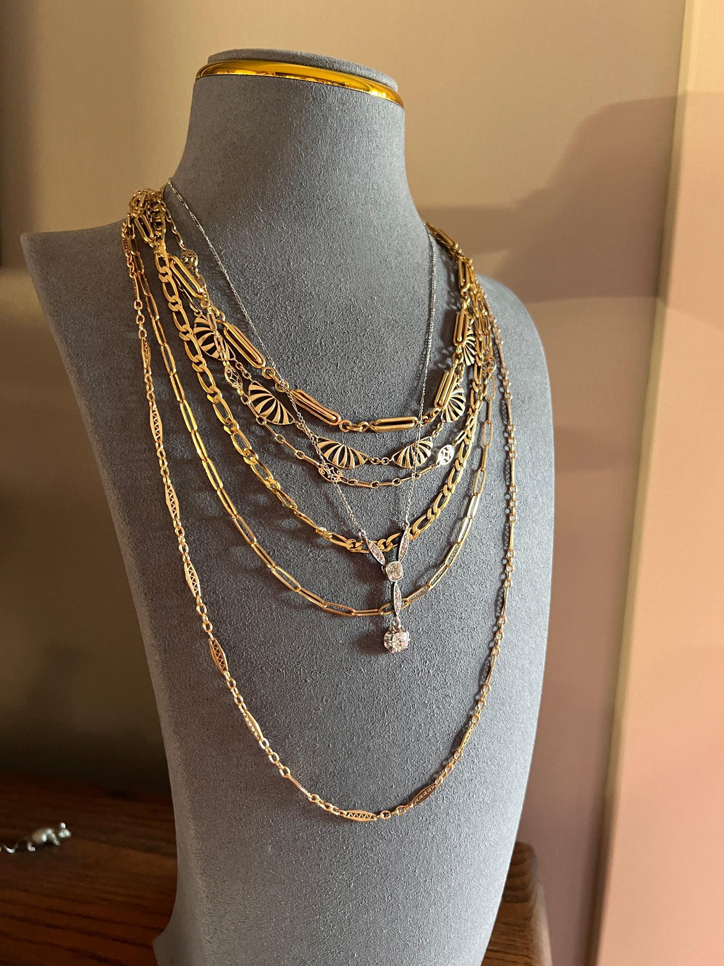 Art Deco 1.2 Carat Old Mine Cut DIAMOND French Antique 18k White Gold & Platinum Y Pendant on Chain Necklace