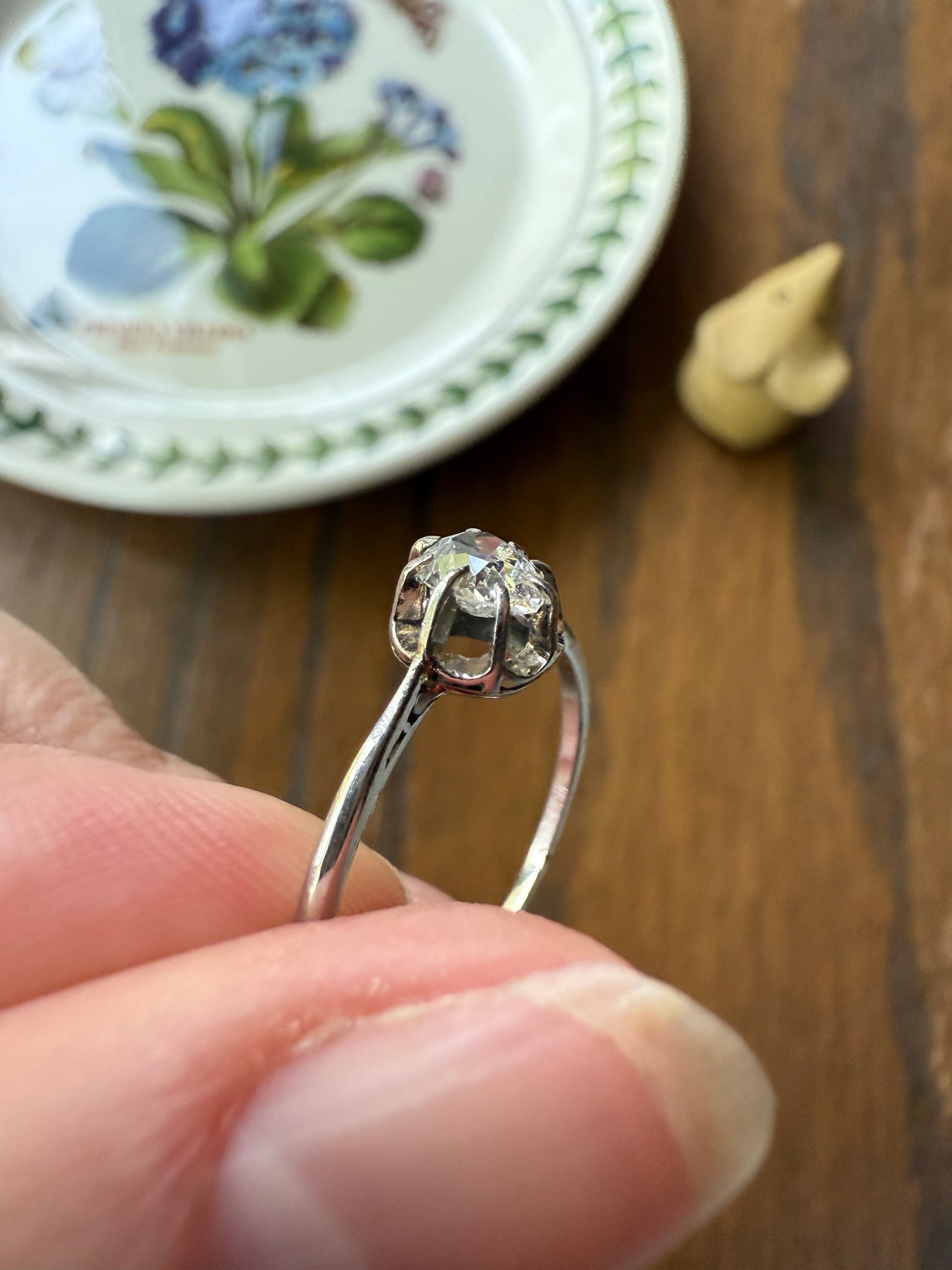PEAR Old Mine Cut DIAMOND .5 Carat Antique Solitiare Ring French Platinum Skinny Band Buttercup Daily Wear Engagement Setting OmC