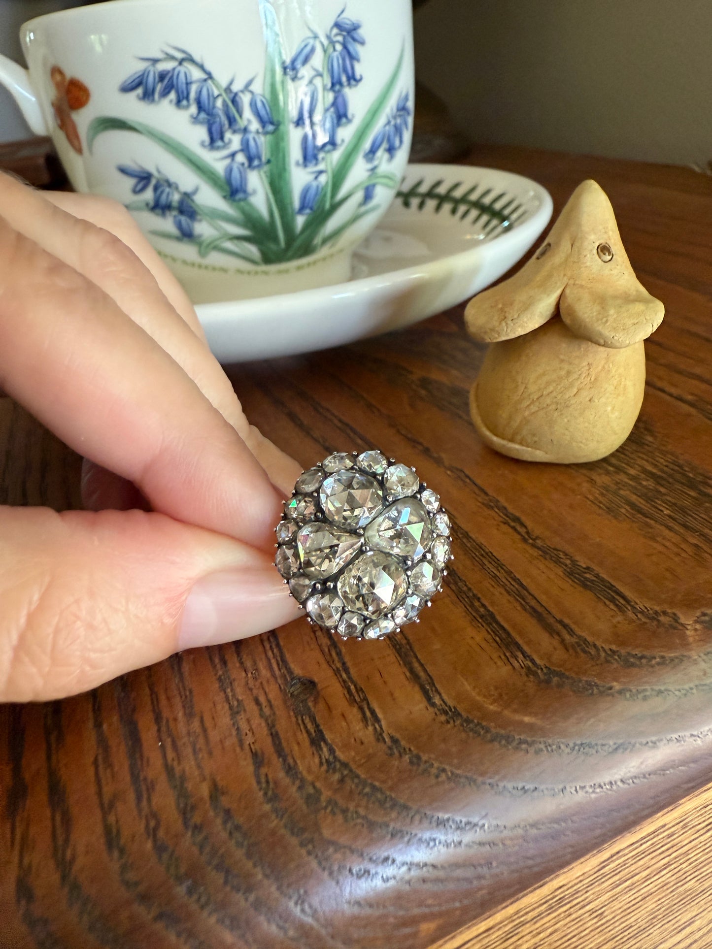 Stunning Antique 6 Carat Scale Dutch Rose Cut DIAMOND 14k Gold Silver Cluster Chunky Pear Stacker Rare Bauble
