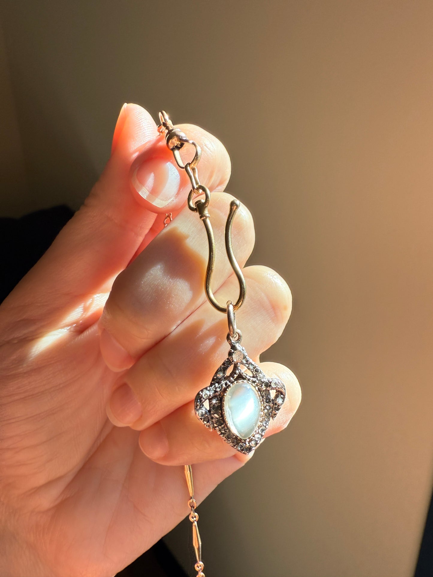 GEORGIAN Antique Bowed HEART Garland Halo Locket Back Pendant 10k Gold Silver Moonstone Rose Cut DIAMOND Magnifier Gift Figural